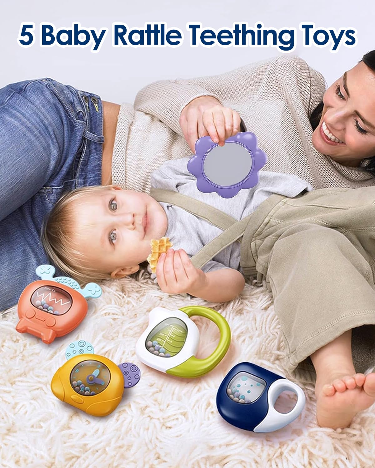 dearlomum Baby Play Mat Gym, Funny Play Piano Tummy Time Activity Mat with 5 Infant Sensory Toys, Music and Lights, Boy & Girl Gifts for Newborns 0 to 3 6 9 12 Months (Blue)