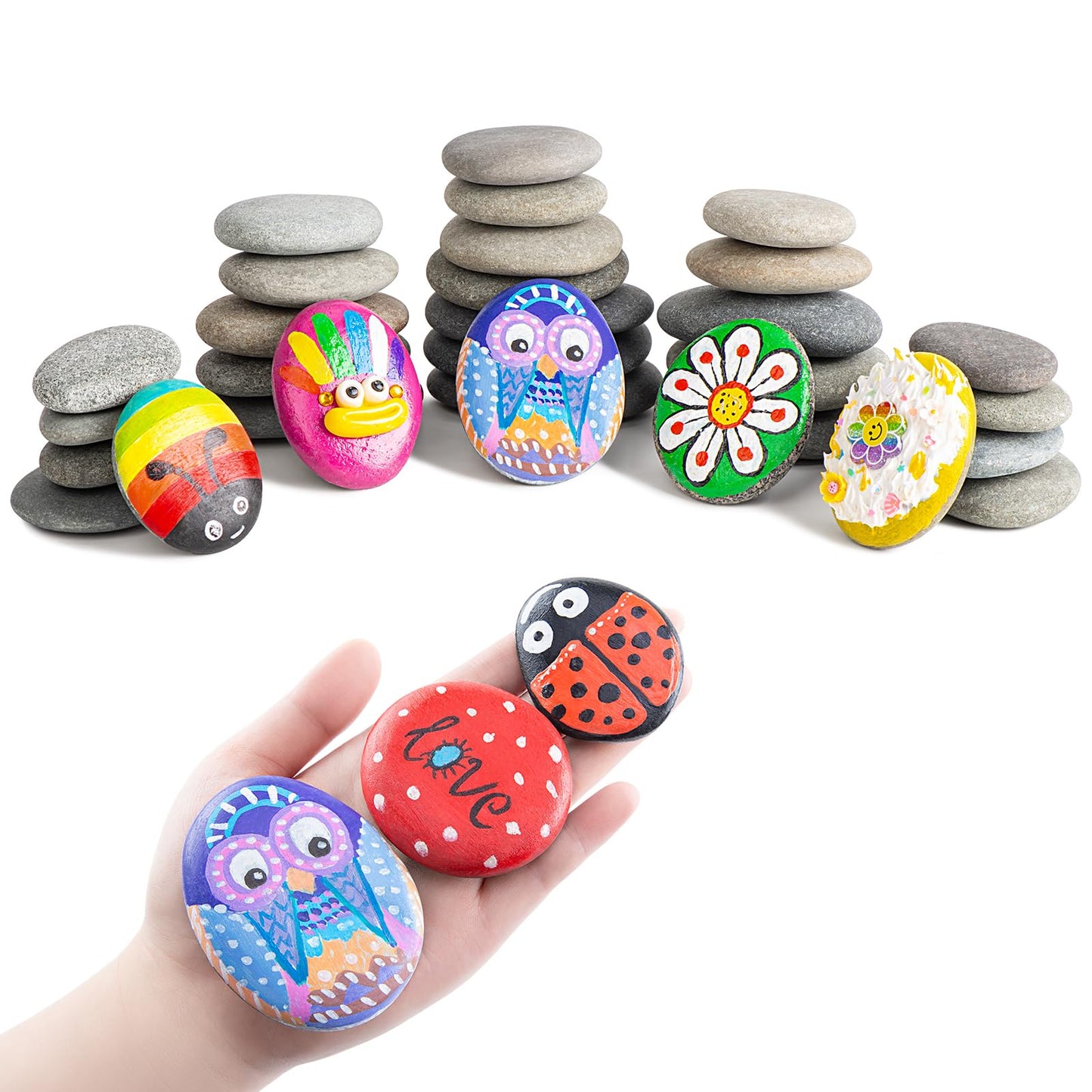 Simetufy 60pcs 3 Size River Rocks for Painting, 1.2-3.5in Flat Smooth Rocks for Arts & DIY, Kindness Rocks, Painting Stones Craft Rock to Paint (1.2-2in: 30pcs| 2-3in: 20pcs | 3-3.5in: 10pcs)