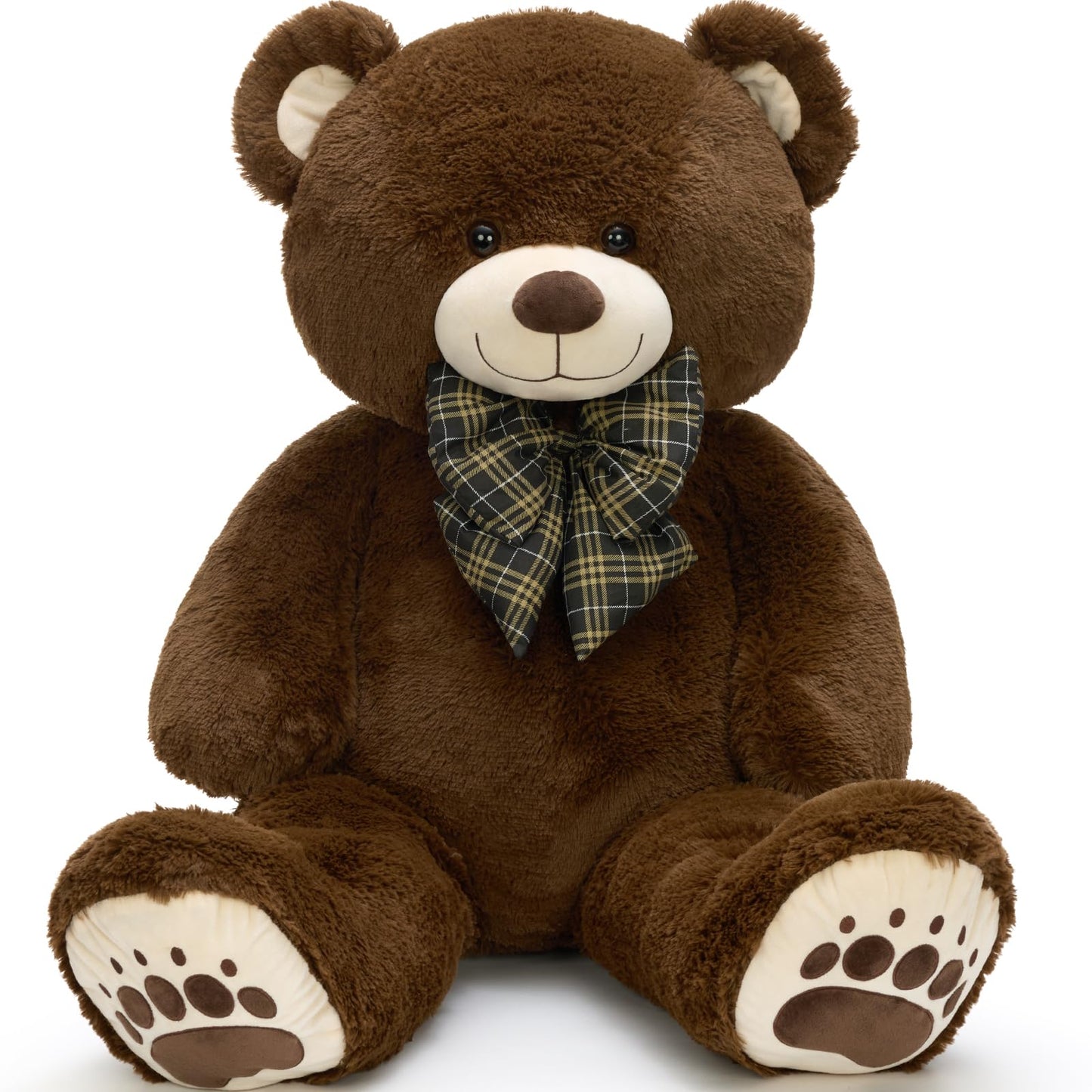 Karister Giant Teddy Bear 4 Feet, Lifesize Chocolate Brown Soft Plush Stuffed Animal with Bow Tie & Big Belly for Kids Girls Boys, Hugging Bear Birthday Gift for Girlfriend Valentines Christmas