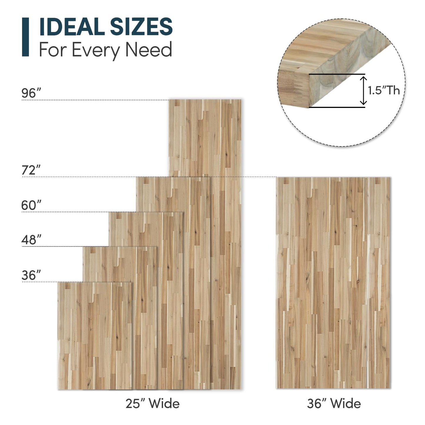 AllForWood 60''L x 25''W x 1.5''Th Acacia Premium Solid Wood Butcher Block Countertop, Butcher Block Table Top for DIY Washer Dryer/Island/Kitchen Countertop (Unfinished)
