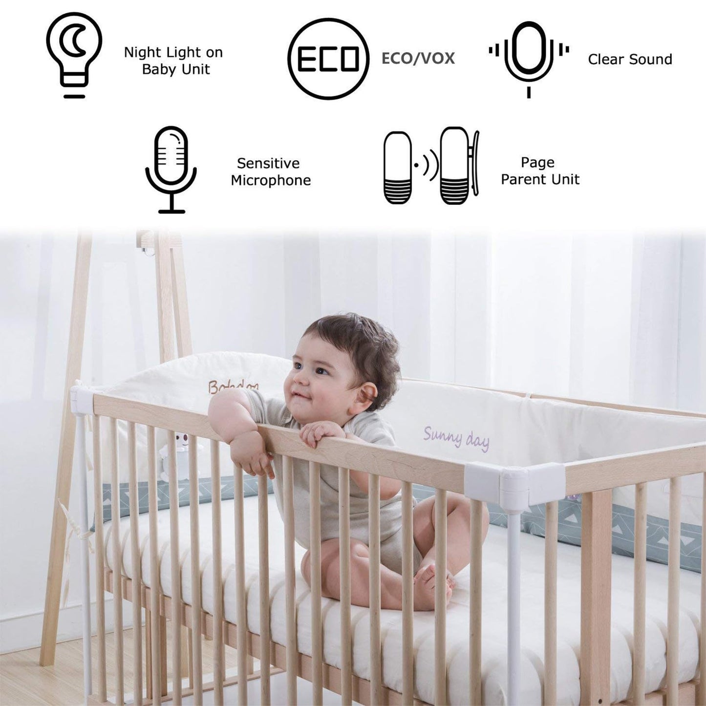 Baby Monitor Audio Only, Baby Sound Monitor for Baby Sleeping 2.4GHz Wireless Two Way Talk Night Light Noise Detection, 20 Hours Standby Time