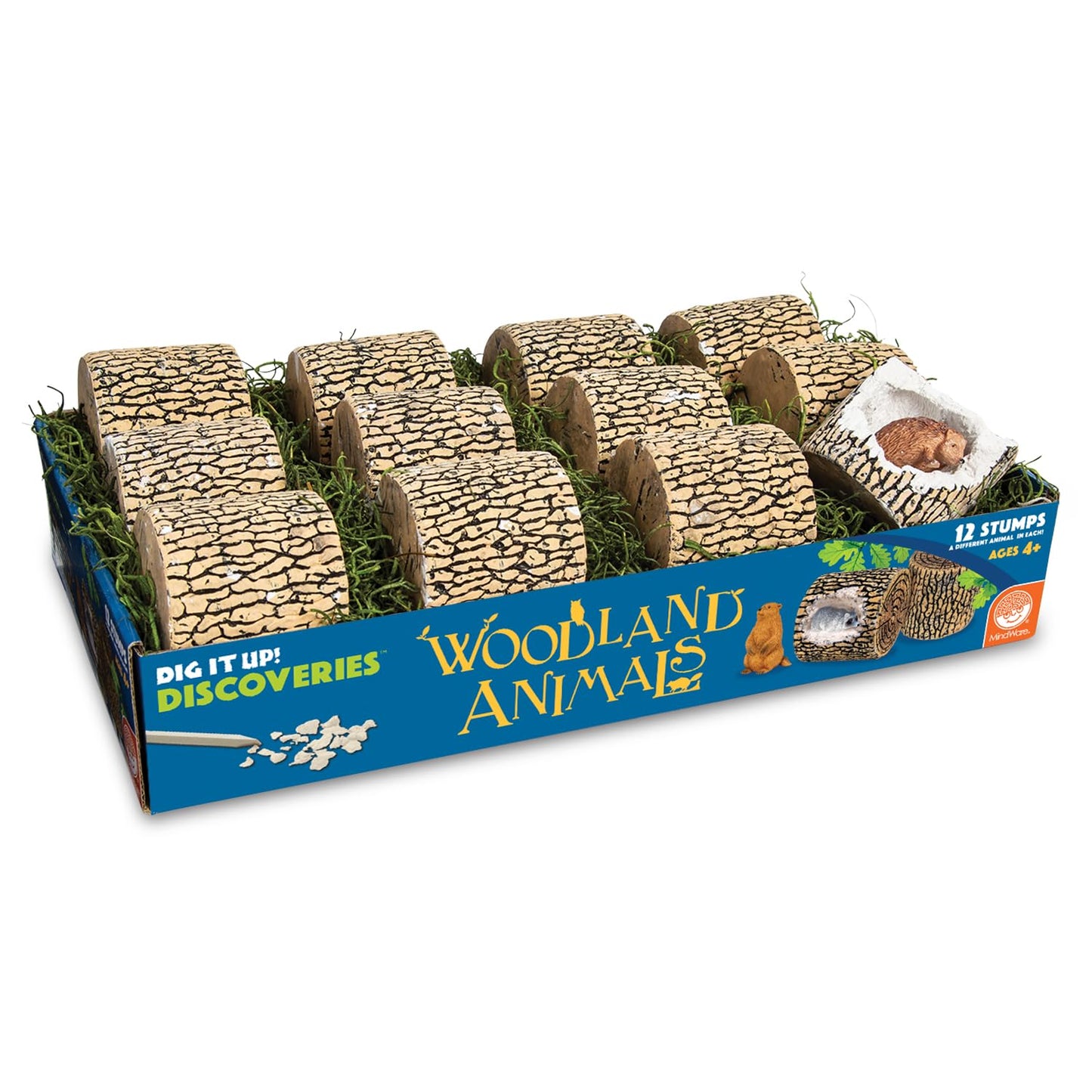 MindWare Dig it Up! Woodland Animals Excavation Kit - Educational Toys for Kids 4 and Up - Dig Kit with 12 Stumps, 12 Animal Figurines, 12 Chisels - Group or Classroom Activities & Birthday Parties