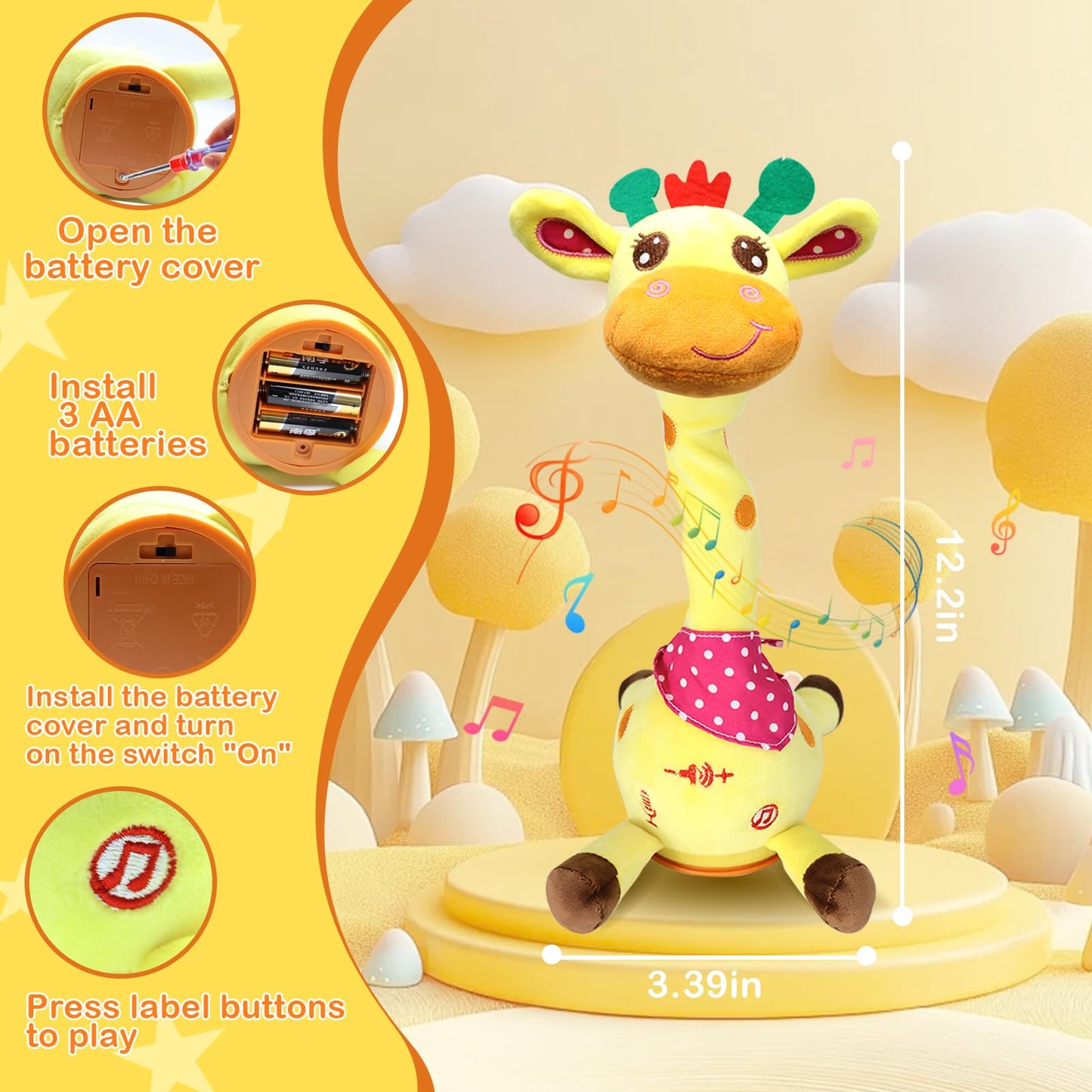Hunfur Talking Dancing Giraffe Baby Toys for 3-18 Months, Singing Recording Repeats What You Say with Glowing Light, Funny Gift for Toddlers 1-3 Year Old, Boys Girls Tummy Time Toys