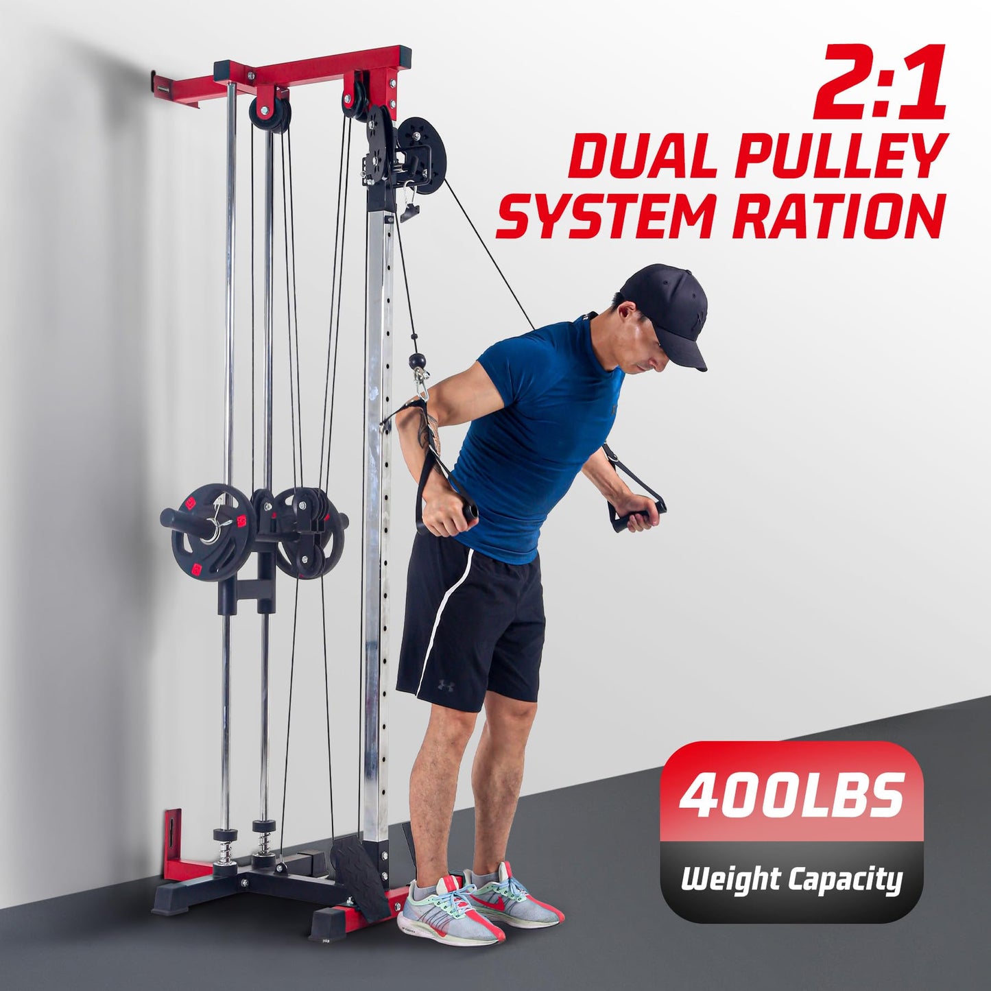 LAT Pull Down Machines, Dual Pulley Cable Machine with High & Low Stations, 20-Position Wall Mount LAT Tower for Cable Crossover, Row, Chest Press & Leg Exercises | Home Use