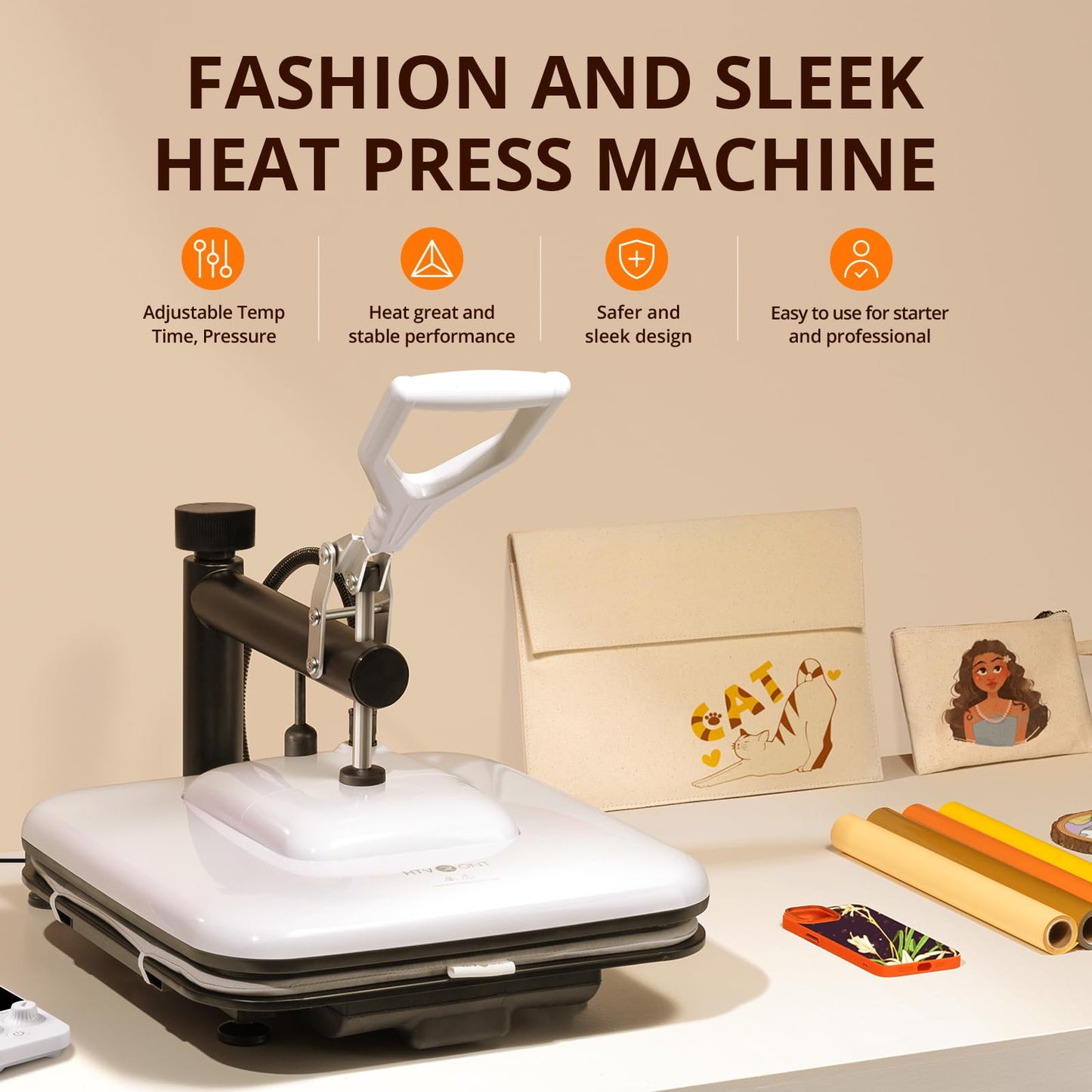 HTVRONT 15x15 Heat Press Machine, Mini Heat Press Machine, 3pcs Teflon Sheets