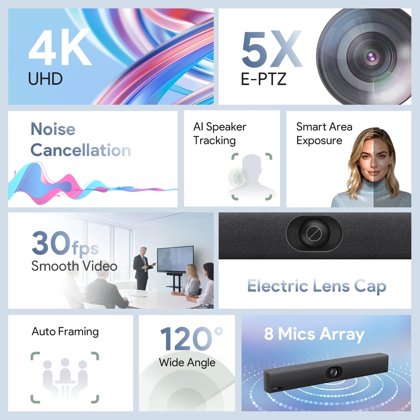 Yealink UVC40 E2 and Expansion Mic (VCM35) HD Video and Audio Conferencing System Bundle for Small to Medium Meeting Room, Ultra HD 4K, 8 Microphone Arrays, AI Auto Framing, Full-Duplex