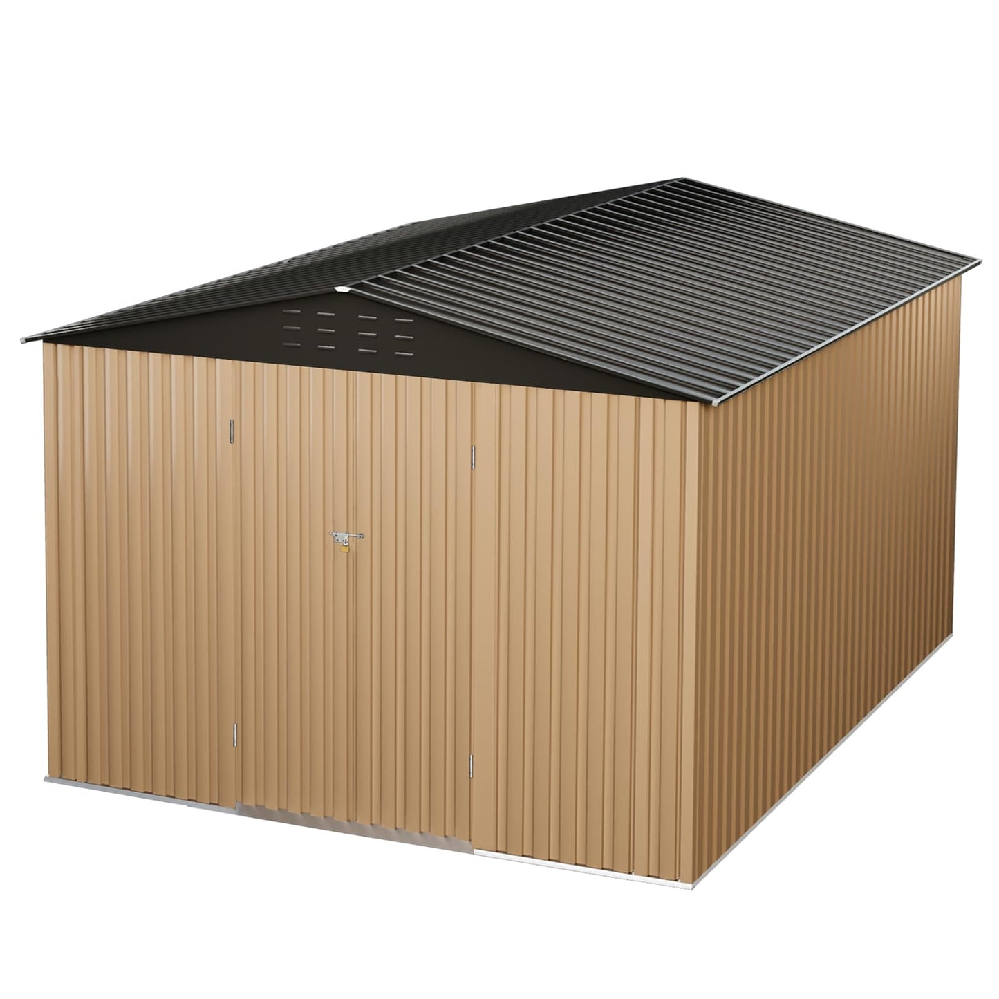 10x10 FT Outdoor Metal Storage Shed, Large Storage Sheds with Sturdy Frame Structure, Metal Garden Tool Shed with Lockable Door for Garden, Lawn, Backyard, Brown