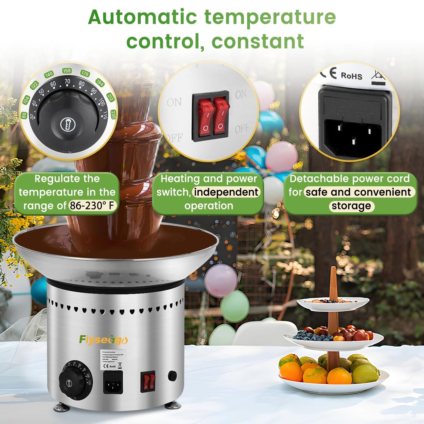 Flyseago Commercial Chocolate Fountain 5 Tiers 13.2 Lbs Nacho Cheese Fountain Stainless Steel Hot Fondue Fountain Machine for Bakery, Party, Gathering, Wedding, Rental, Knob Control