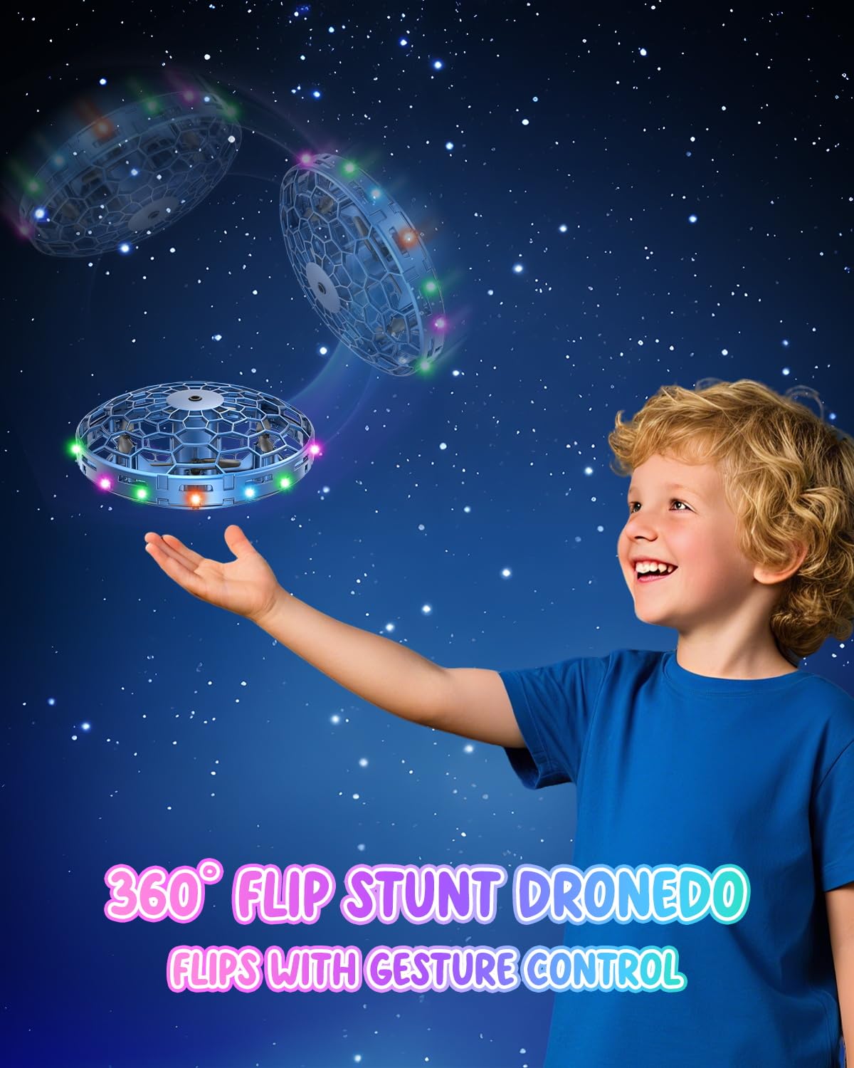 PYMSRTY Flying Toy Drone for Kids,360° Hands Free Motion Sensors Mini Drone with Cool LED Lights,Easy Indoor Small UFO Toy Flying Ball Drone for Kids -Blue