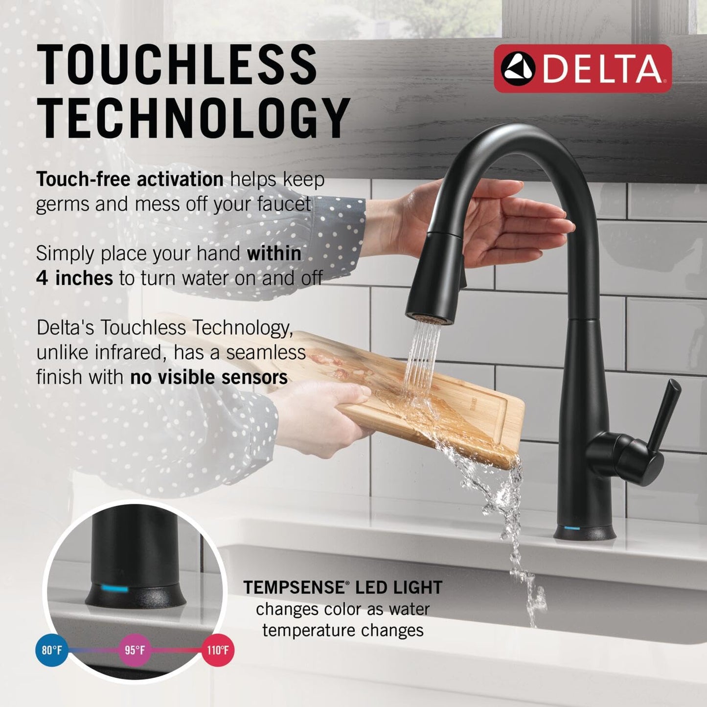 Delta Essa Touchless Kitchen Faucet with Touch Technology, Matte Black Kitchen Sink Faucet with Pull Down Sprayer, Single Hole, Matte Black 9113TL-BL-DST