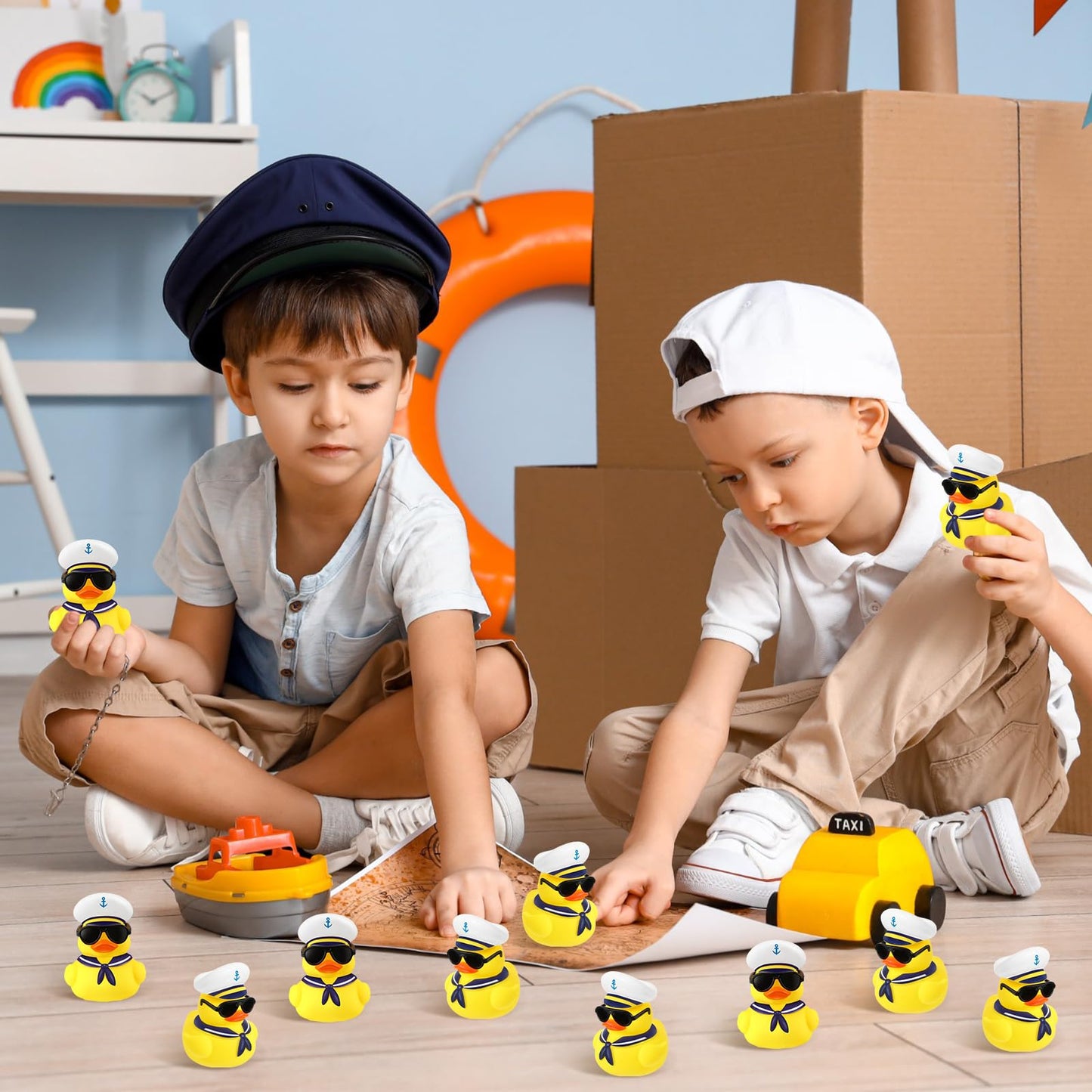 Shappy 24 Pcs Cruise Duck Bulk with Sunglasses Sets 2 x 1.9 x 2.4 Inch Mini Sailing Rubber Ducks Summer Ship Toy Squeaky Party Duckies for Birthday Favors (Yellow)