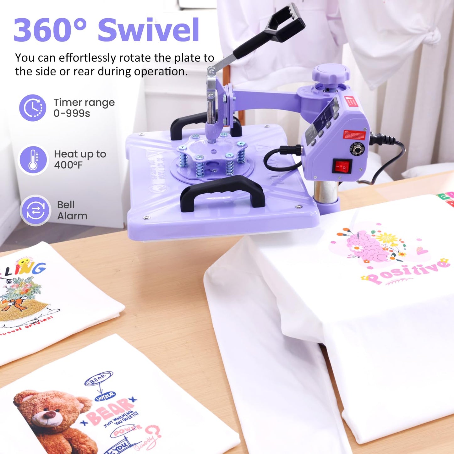 AKEYDIY Upgraded 5 in 1 Heat Press Machine for Tshirts 12X15 Inch, 360° Swing Away Shirt Press Machine for Sublimation, Multifunctional Heat Transfer Machine Combo for Shirts (Purple-5 in 1)