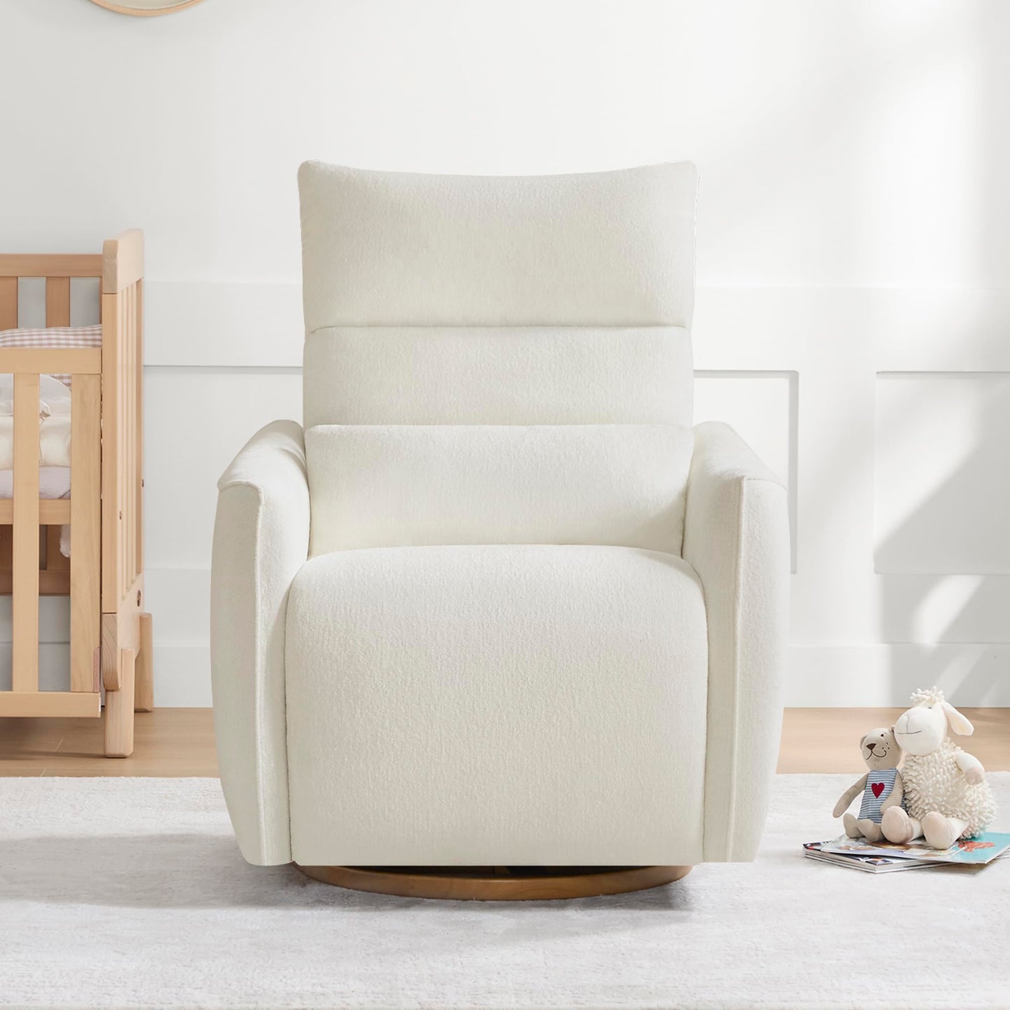CHITA Swivel Rocker Recliner Chair, Power Nursery Glider Recliner, Nursery Rocking Chair with Adjustable Power Headrest, FSC Certified, Solid Wood Base, Cream