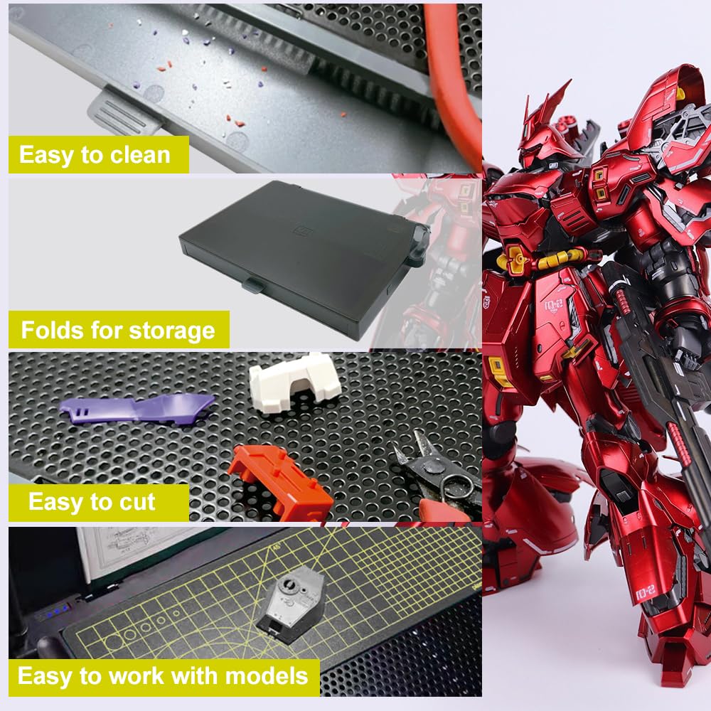 Model Building Kit, Portable Workbench for Cutting and Assembly, Model Kit Tools with LED Lights, Magnifiers, Plastic Storage Drawers, Pliers Holder, Gridded Adhesive Cut Mats, Display Panel