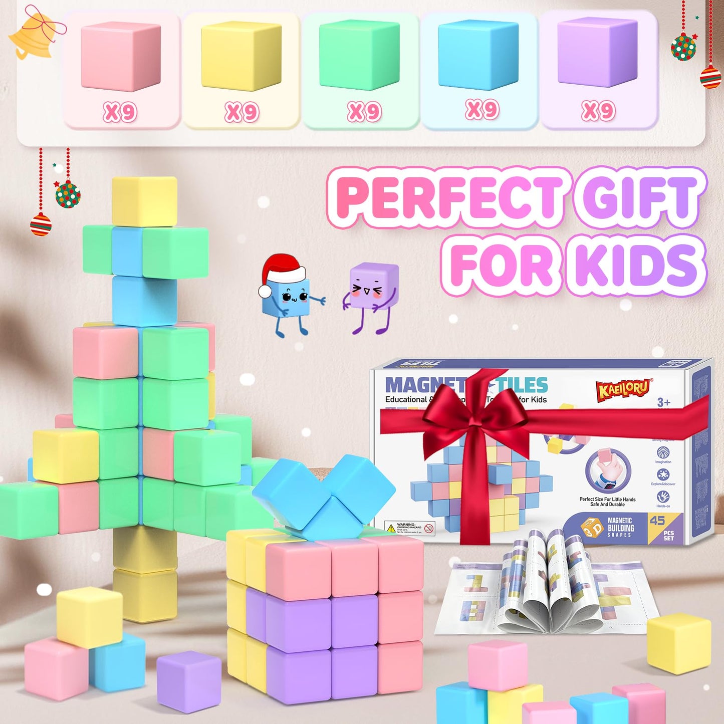 45pcs Magnetic Blocks for Kids Ages 3-5,Magnetic Building Blocks for Toddlers Girl Toys,Creative Sensory Toys 1-3 Magnet Cubes Toys Gifts for 3 4 5 6 7 8 Year Old Boys & Girls Valentines Day Toy