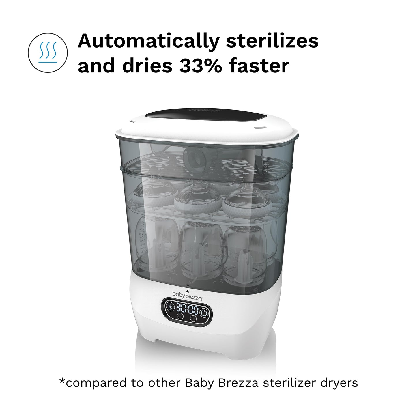 Baby Brezza Bottle Sterilizer and Dryer Advanced – 33% Faster - Largest Capacity Steam Sanitizer - Universal Sterilization Machine for All Bottles + Pump Parts - HEPA Air Filter