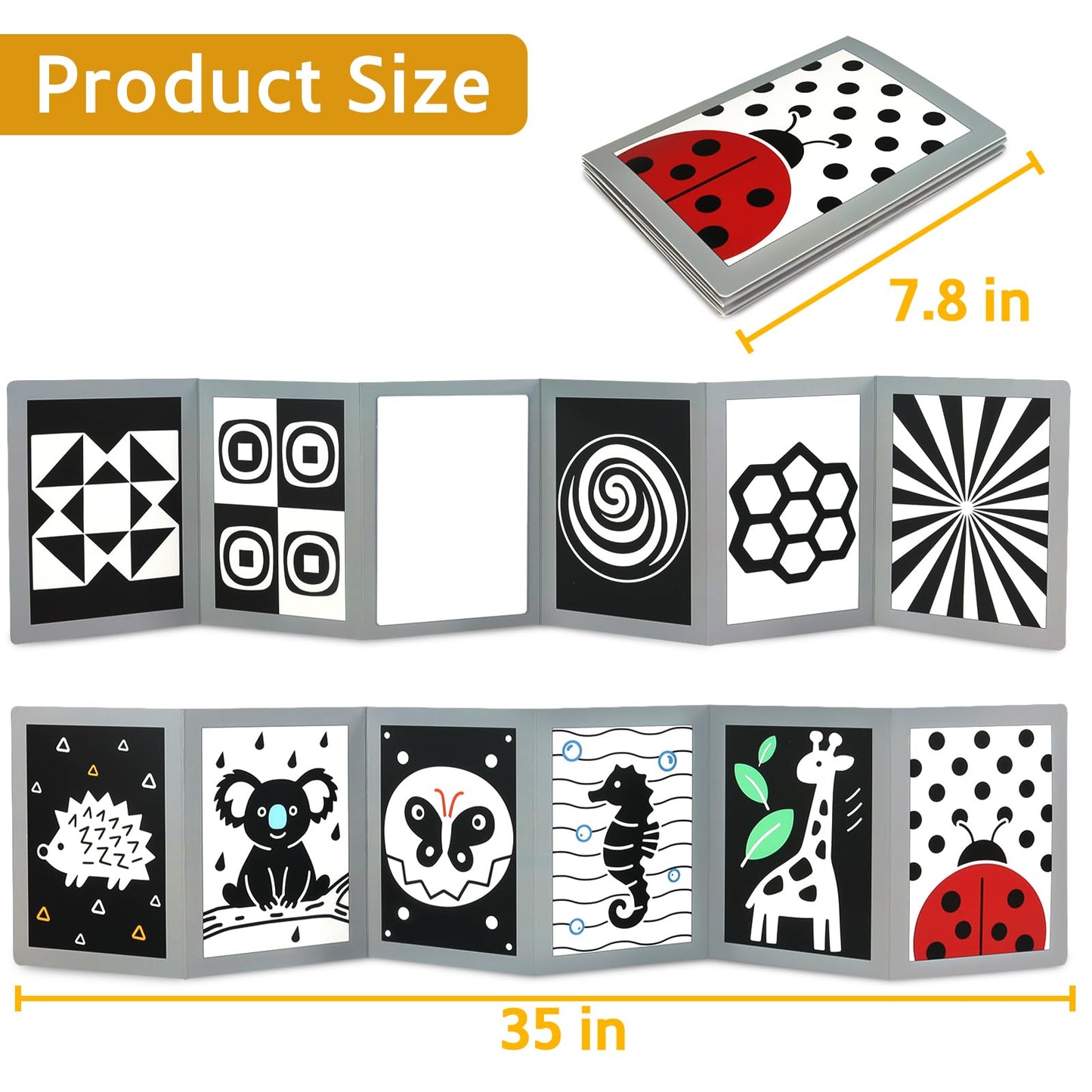 KUANGO Black and White High Contrast Tummy Time Mirror Toys Newborn Toys 0 6 Months Brain Development Infant Stimulating Sensory Baby Mirror Book 0-3 3-6 2 4 5 Months Old Baby Boy Girl Gifts