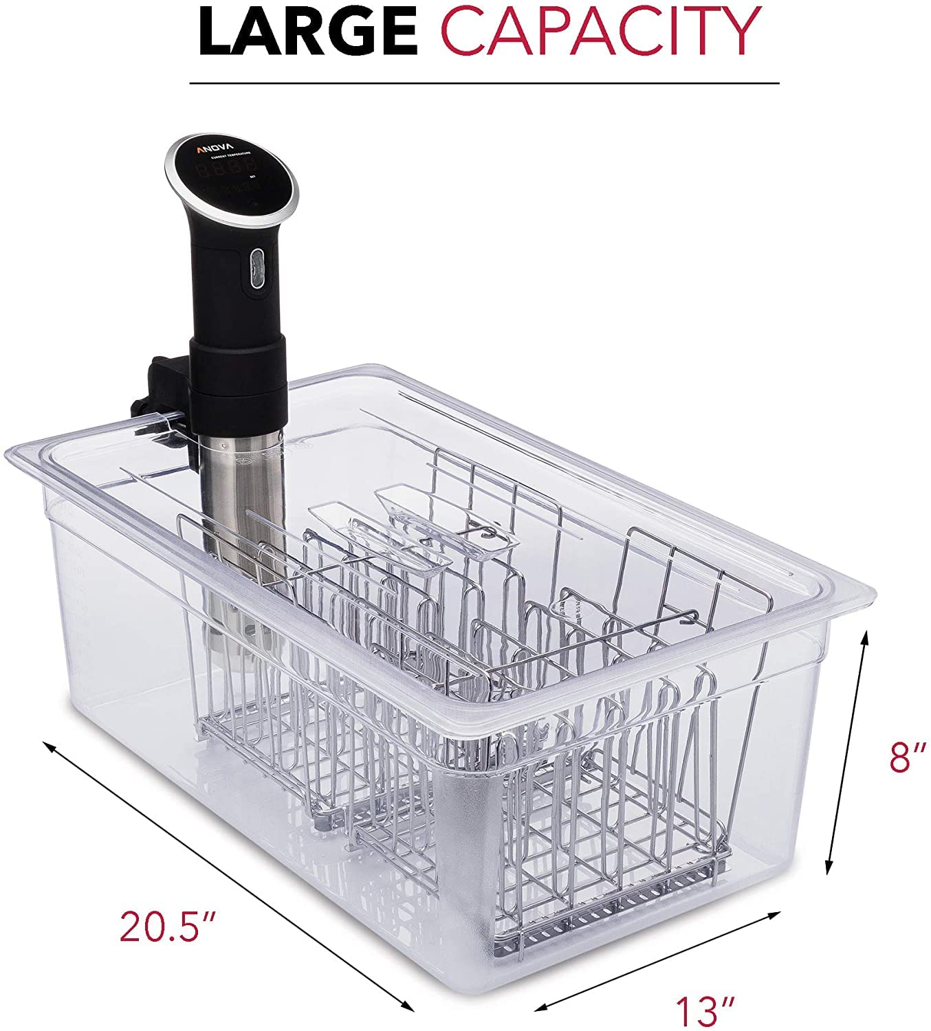 VÄESKE Professional Large Sous Vide Container with Lid, 2 Sous Vide Racks & Insulating Sleeve | Neoprene Retains Heat | Compatible with Anova, Nano, Inkbird, Most Sous Vide Cookers (26 QT)
