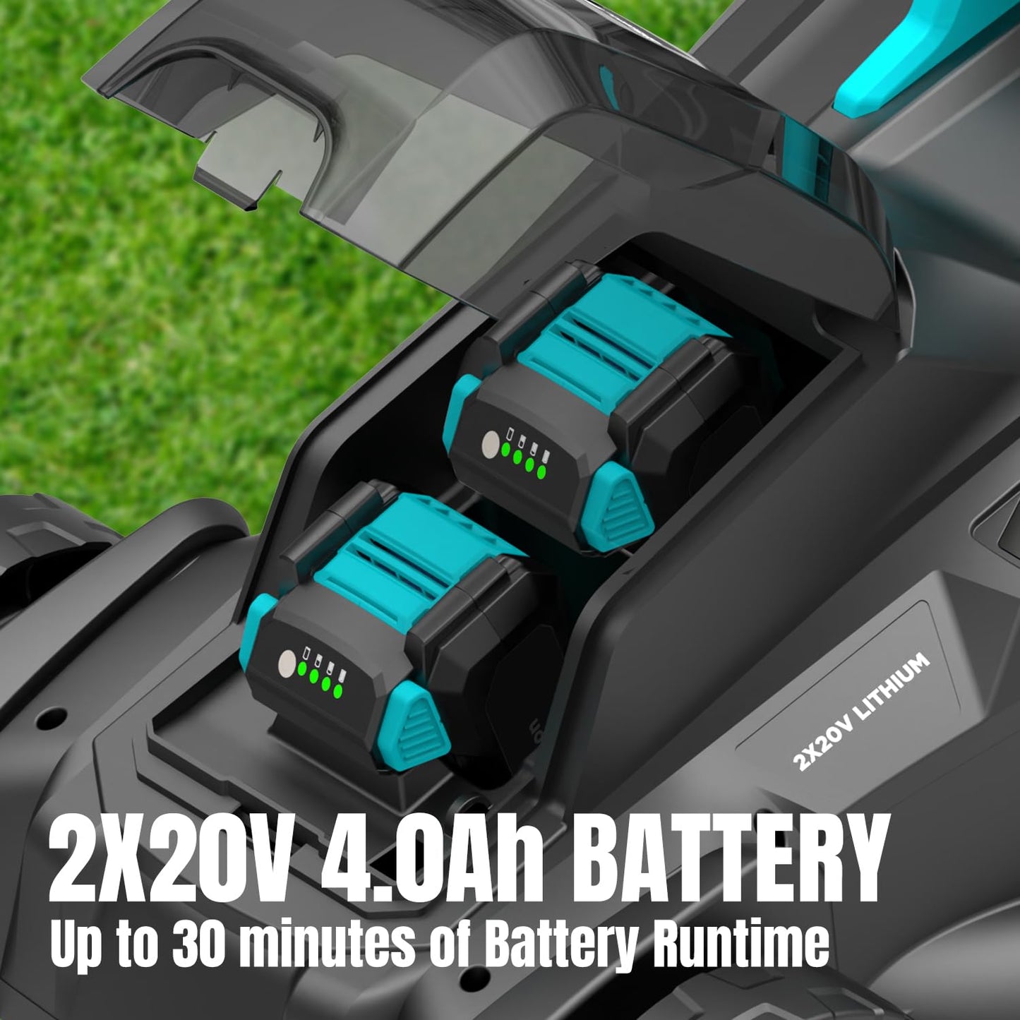 MightyMow 2×20V Cordless Electric Lawn Mower, 16" Push Mower with 6 Cutting Height Levels, Includes 2×4.0Ah Batteries and Dual Port Charger