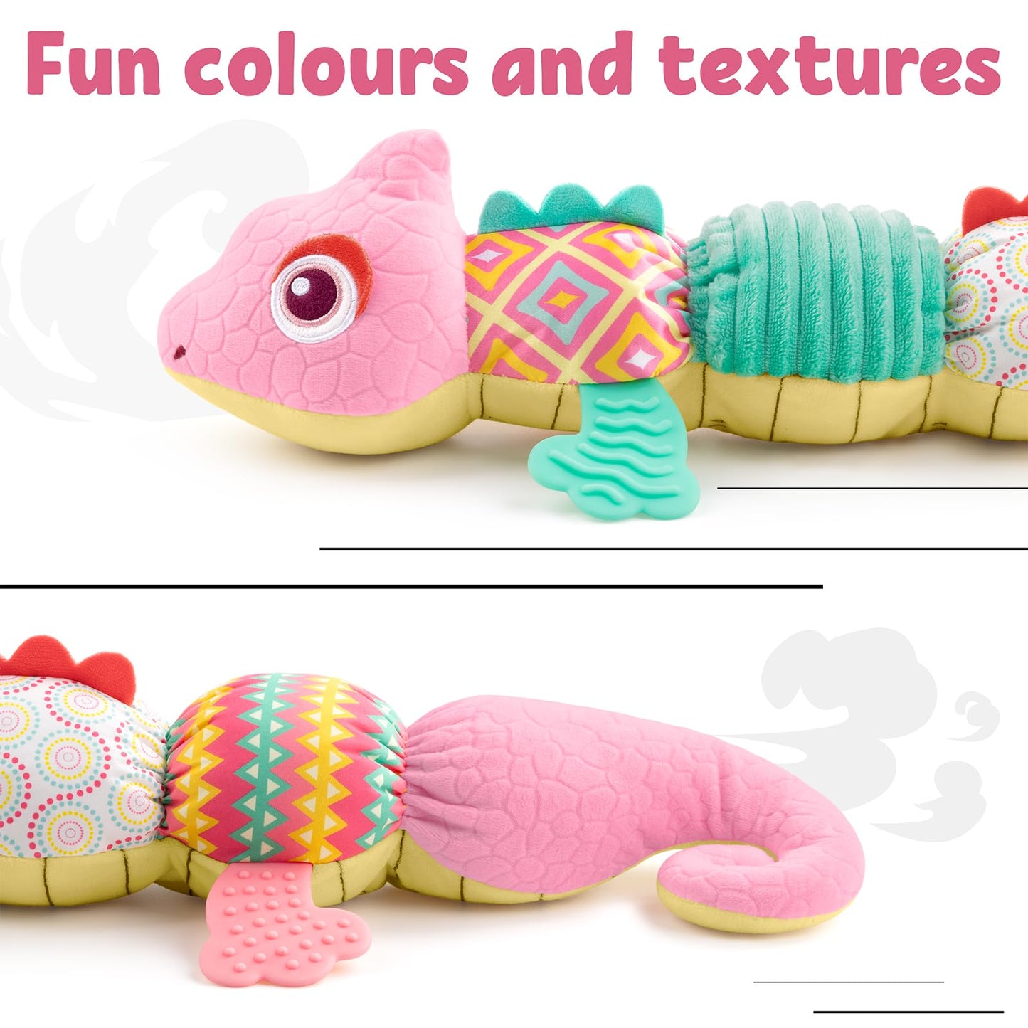 LIGHTDESIRE Baby Toys Musical Dinosaur,Infant Stuffed Animal Toys with Crinkle and Rattles,Soft Sensory Toys with Textures for Tummy Time Newborn Boys Girls 0 3 6 12 Months(Pink)