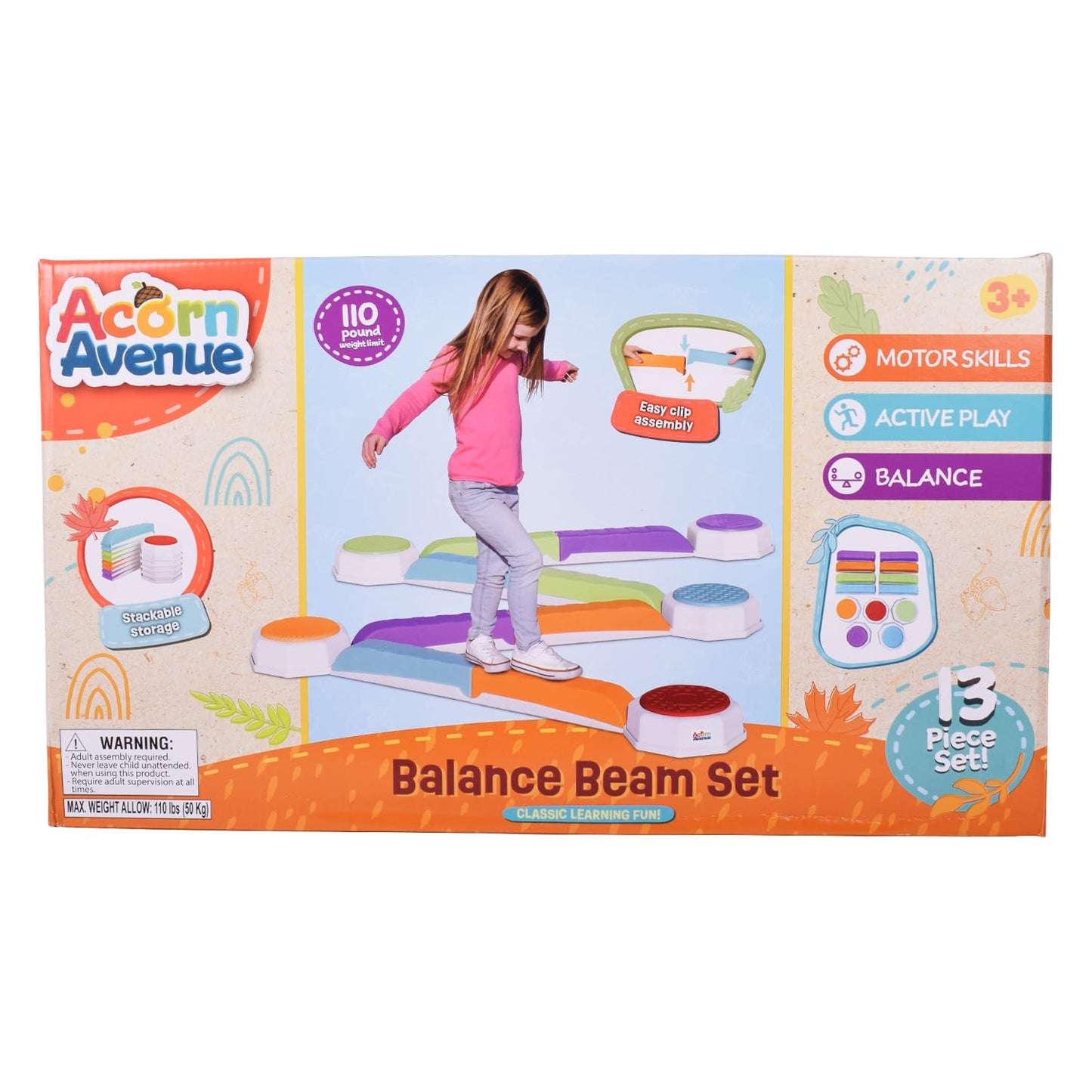 Balance Beam and Toddler Stepping Stones for Kids 13 Pieces, Sensory Play Toys for Toddlers, Indoor or Outdoor Play, Easy Stackable Storage