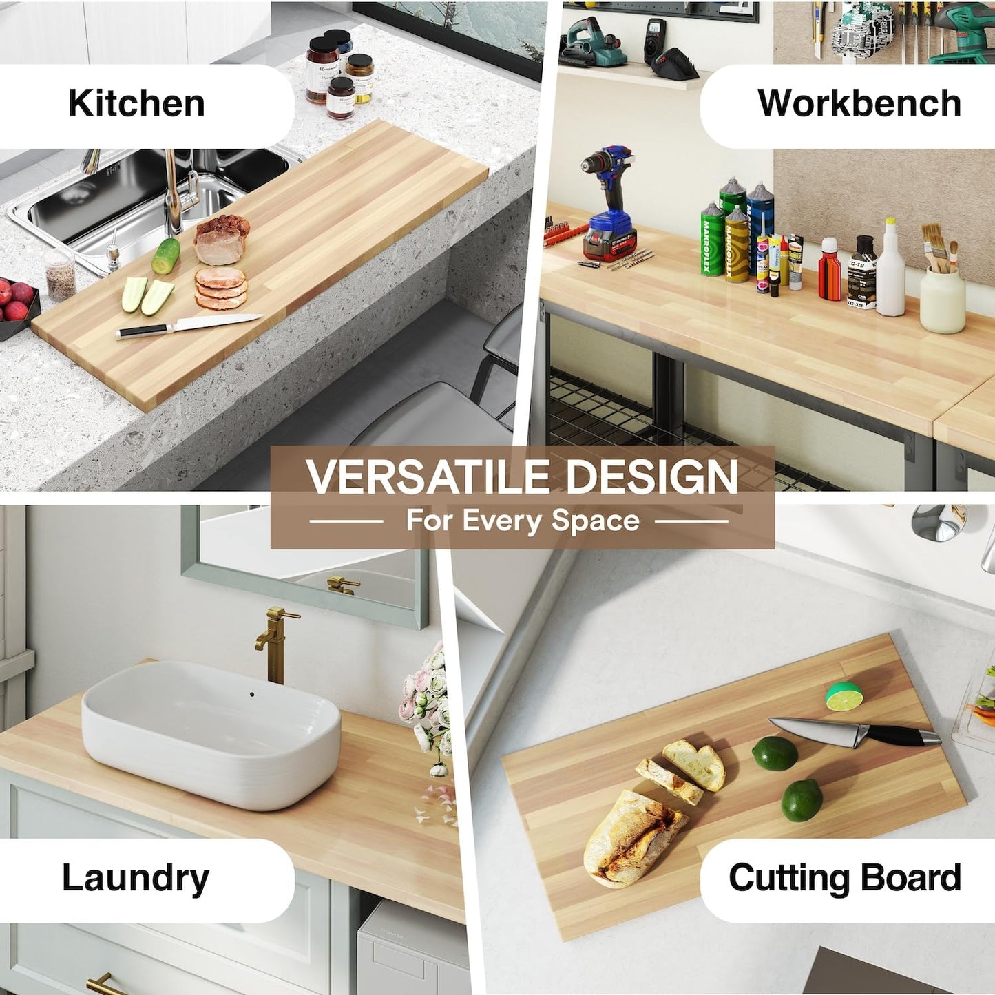 Koby Home 8ft 1.5" Butcher Block Countertop, Unfinished Solid Birch Wood DIY Size Long Wooden Board for Kitchen Island Table Top Washer Dryer Workbench, 98x25 inch 1.5 Thick