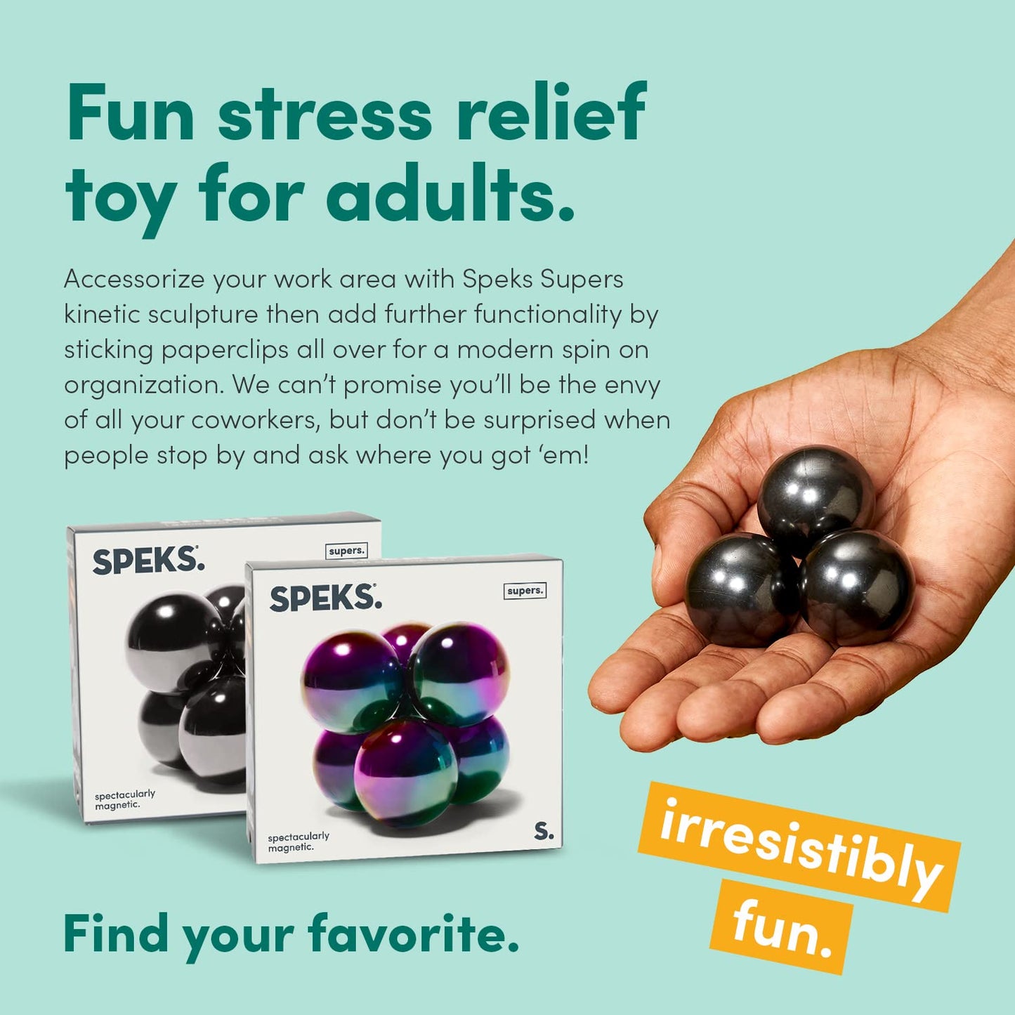 Speks Supers Magnetic Balls Fidget Toy for Adults and Teens 14+ | Stress Relief, Desk Toy | Stocking Stuffers & Office Holiday Gifts | Gunmetal 6 Pack