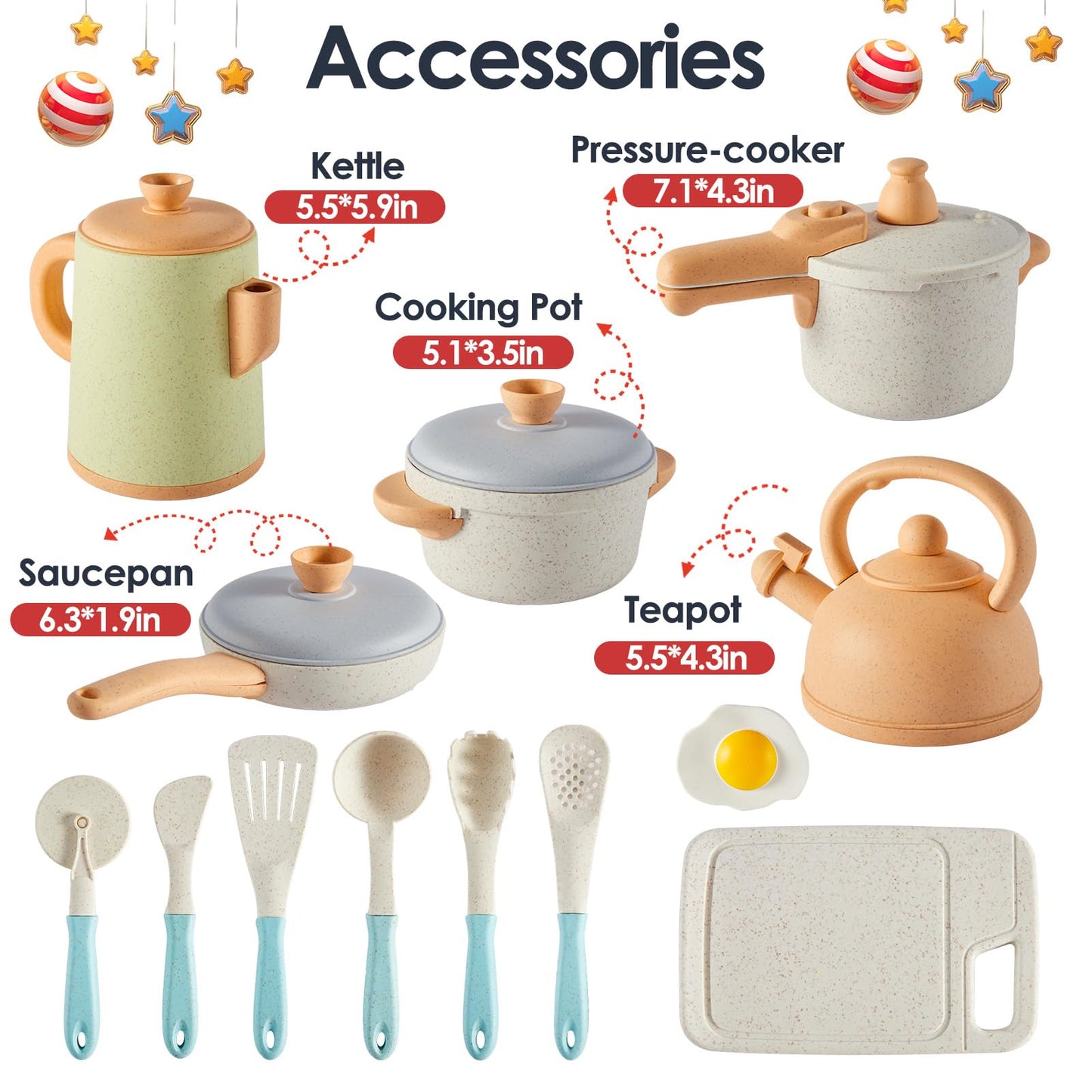 BUYGER Kids Play Kitchen Pots and Pans Set, Pretend Play Cooking Cookware Accessories Toys Utensils Playset for Toddlers Boys Girls Ages 3-5+ Years Old