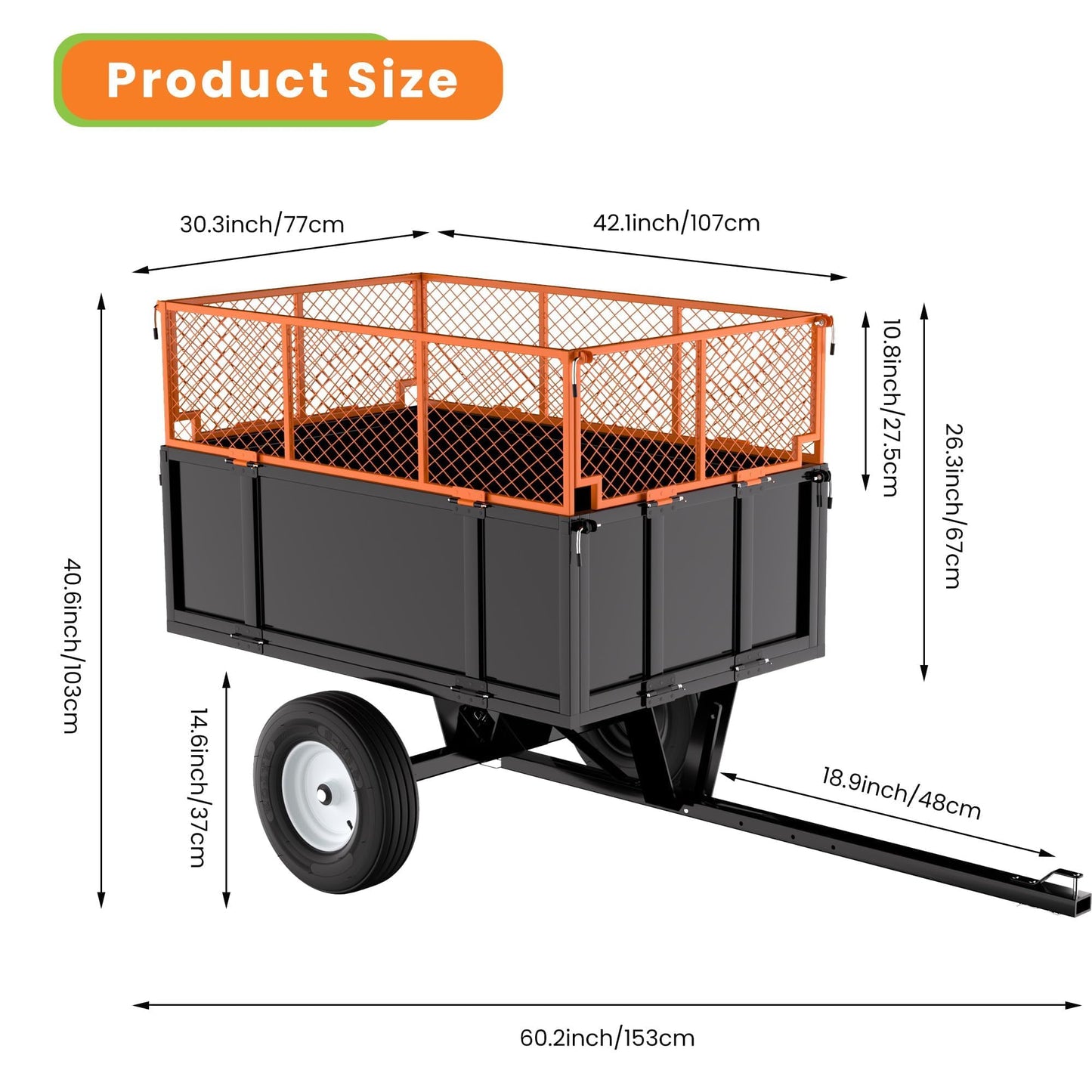 Heavy Duty 17 Cu.Ft Steel Utility Trailer – 750 lbs Capacity Dump Trailer with Quick Release, Mesh Sides, All-Terrain Tires, Hitch for ATV, UTV, Mower, Yard & Garden Cart
