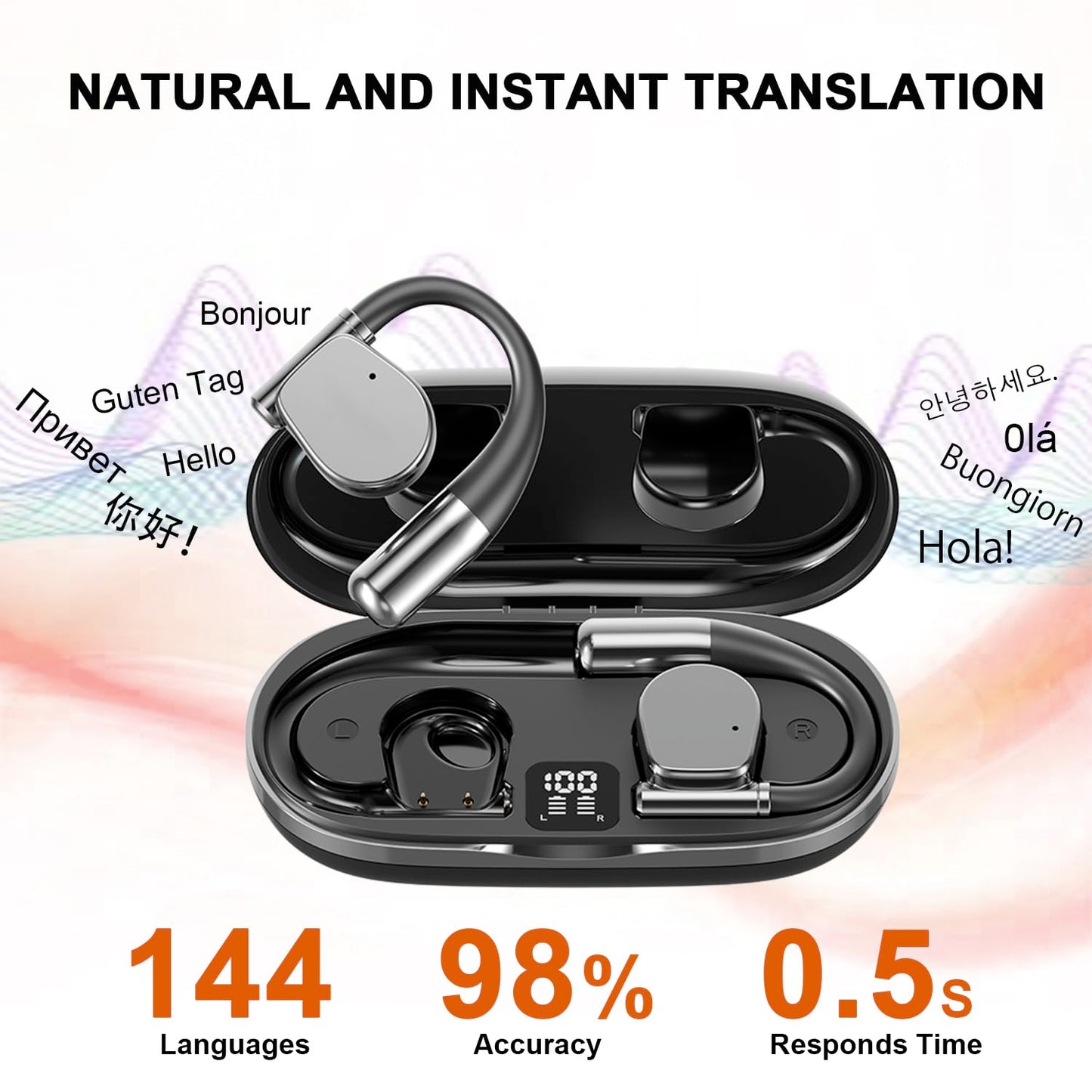 Ai Translation Earbuds Real Time,144 Language Translator Earbuds with APP,Audifonos Traductores Inglés Español,OWS Translating Earbuds Headphones Device for Travel Business Learning 4