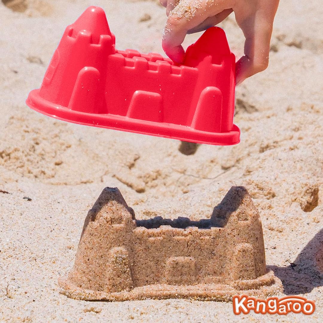 Kangaroo Beach Bucket Set for Kids - 23 Pcs Collapsible Sand Toys Set - Foldable Travel Pail and Shovel Set for Toddlers - Beach Essentials for Sand Castle Molds - Beach Toys for Kids Ages 4-8 & 8-12