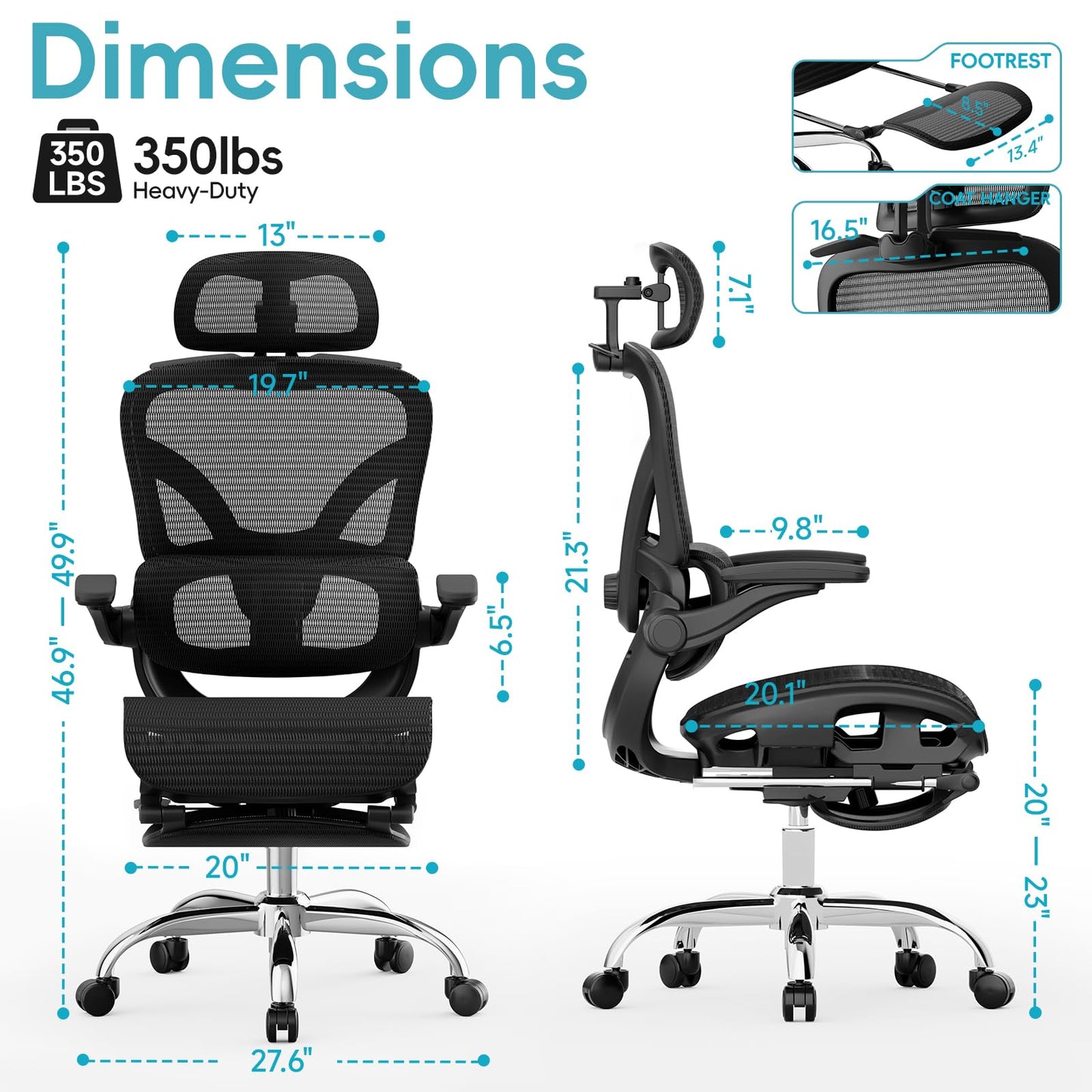 Alllion Ergonomic Mesh Office Chair, Home Desk Chair Comfy High Back with Adjustable Lumbar Support, 3D Headrest, Flip-up Arms, Big and Tall Reclining Computer Gaming Chairs for Men Women, Black