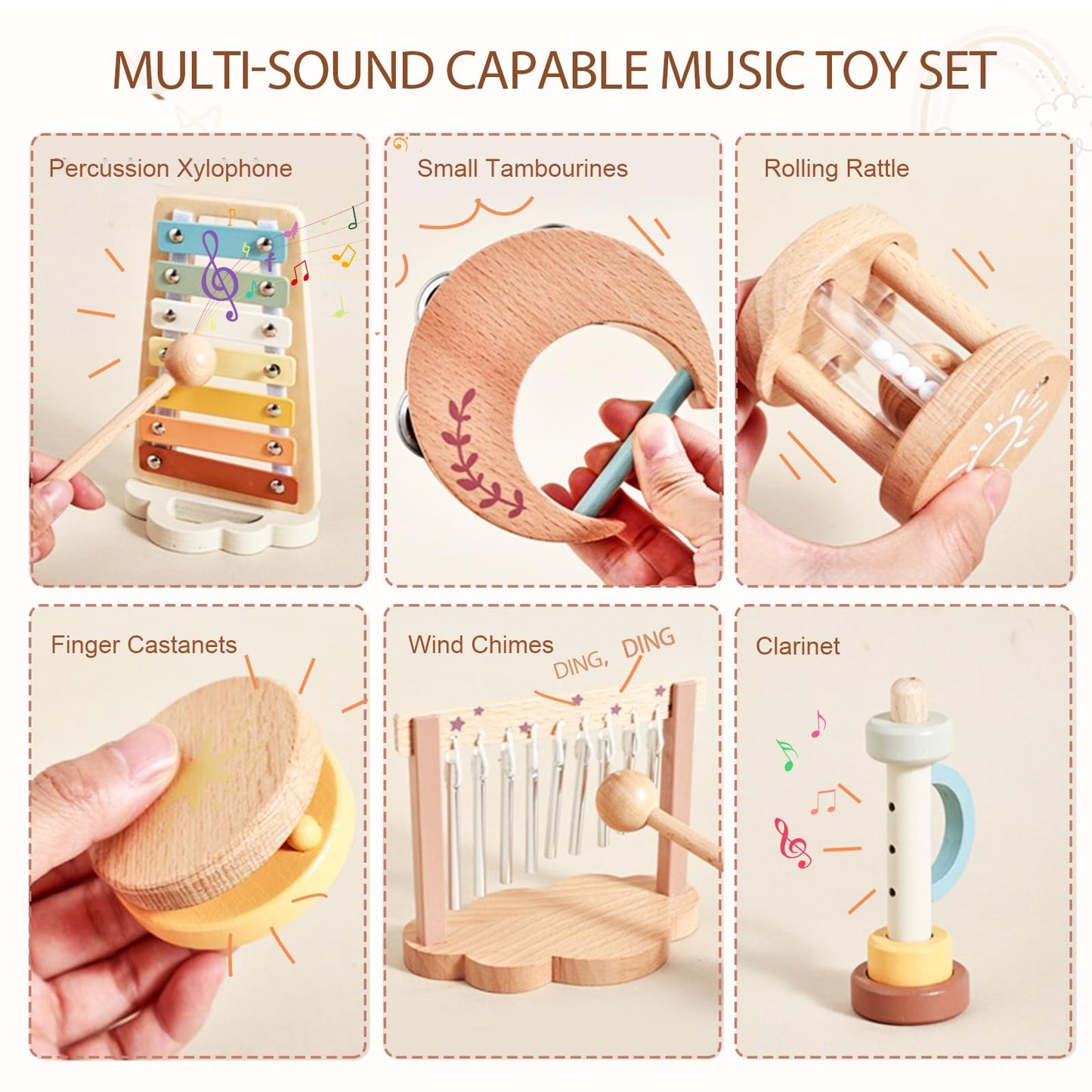 Smartwo Baby Montessori Musical Instruments,Wooden Percussion Xylophone Musical Toys for Toddlers,Sensory Toys for 18+ Month Old,Kids Preschool Educational,Birthday Gift for Ages 2 3