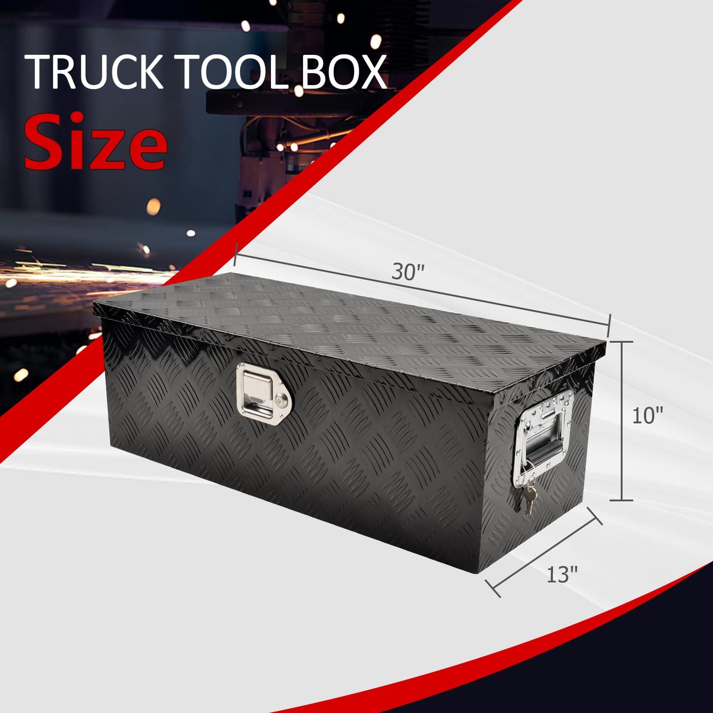 TBAPFS 30 Inch Black Aluminum Tool Box 5 Bar Tread ToolBox for Truck Bed Car Outdoor Trailer Pickup Underbody RV ATV Storage Underbed Tools Organizer w/G Lock &Keys - 30''X13''X10''