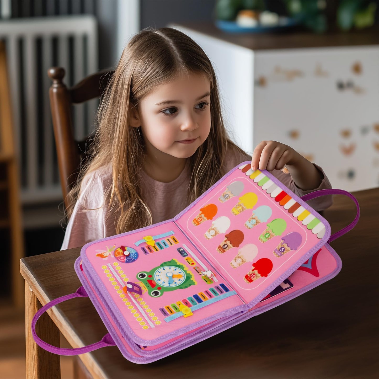 WOODENFUN Busy Board Montessori Toys for Boy Girl Birthday Gifts, Busy Book Learning Sensory Easter Toys for Toddlers, Toddler Travel Autism Educational Activities Fine Motor Skills