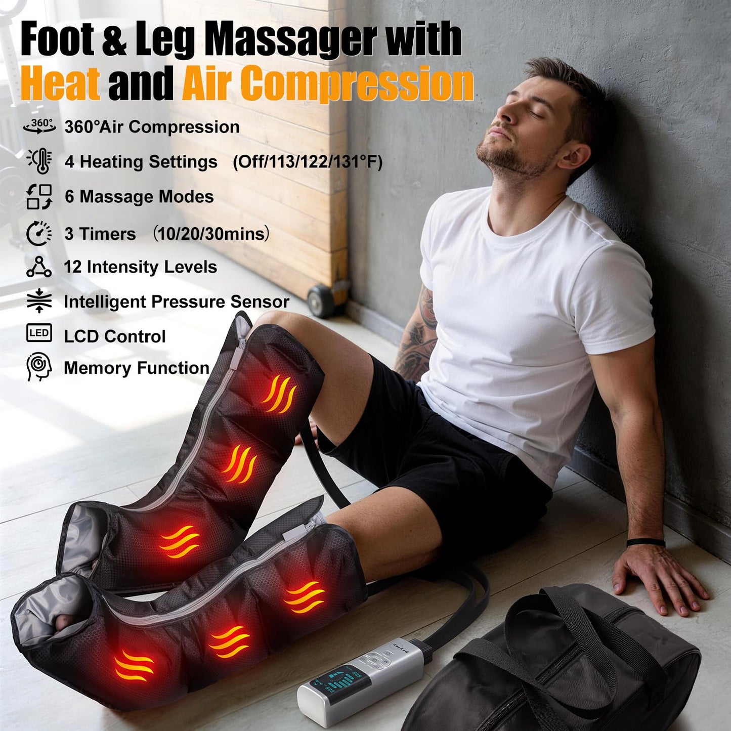 pryfey Leg Massager with Heat and Compression, Foot and Calf Massager for Circllation and Pain Relief, 12 Intensity, 6 Modes,3 Heating, Compression Boots for Muscle Recovery, Mother's Day Gifts