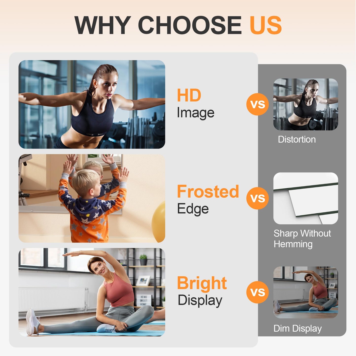 Hasipu Home Gym Mirror, 79"x36" Each, 1-Pack Frameless Wall Mounted Mirrors with Glass Clamps & 1 Aluminum Rail, Large Body Mirror for Home Gym, Yoga Studio, Bedroom, Silver Tempered Glass