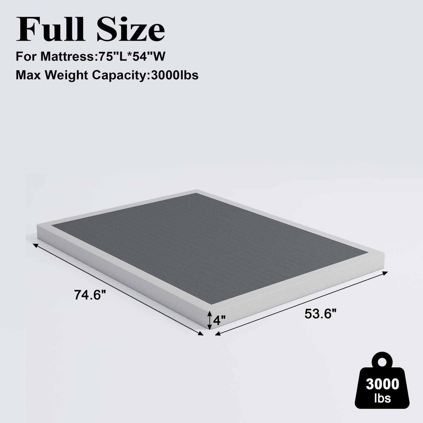Vehowy 4 Inch Box Spring for Full Bed,Full Size Box Spring Only,Heavy Duty Mattress Foundation,Metal Bed Base,Non-Slip,Easy Assembly