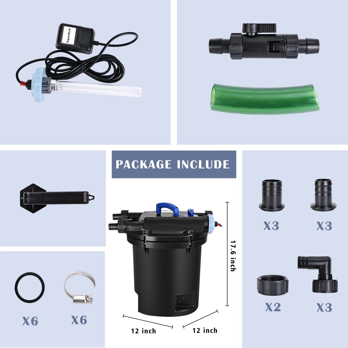 Aquadock Koi Pressure Filter, Pool Flow Fish Pond Filter with Filter Sponge, Up to 2200-2400 gallons (938 Filter)