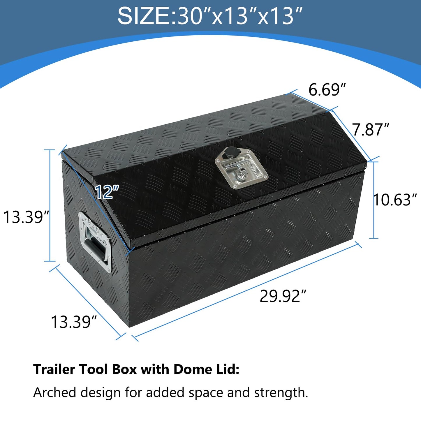 EASYBERG 30 Inch Aluminum Trailer Tongue Tool Box for Truck Pickup ATV Flatbed RV Storage Box,5 Bar Trailer Tool Box Storage Organizer with Dome Lid, Handle, Lock & 2 Keys, Black