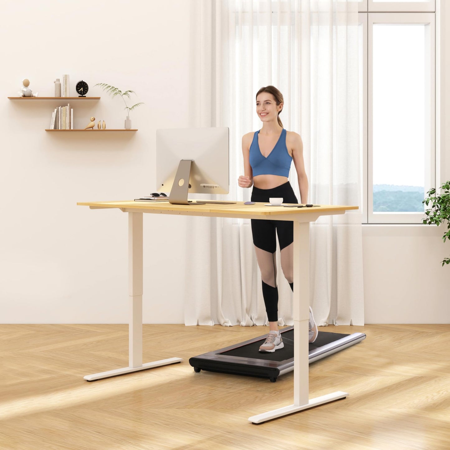 FLEXISPOT E3 Bamboo Dual Motor Electric Standing Desk 55 x 28 Sit Stand Up Desk, Holds 220 lbs, Adjustable Height w/ Memory Presets, Solid Bamboo Desktop & White Frame, Ships in 2 Boxes