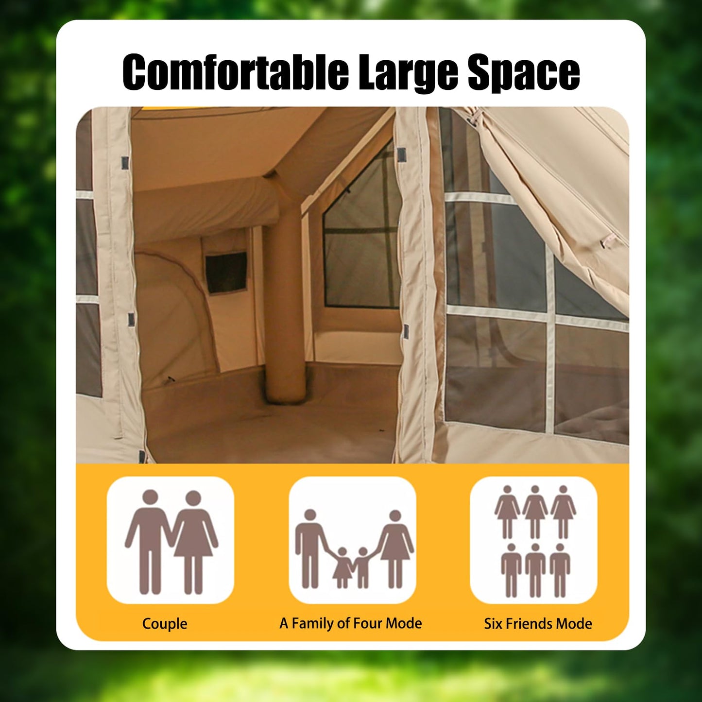 Inflatable Camping Tents with Hand Pump, Air Glamping Tents, Easy Setup Waterproof and Windproof Blow up Tent, 4 Seasons Oxford Cabin Tent with Mesh & Chimney Window. (10 * 6.9ft)