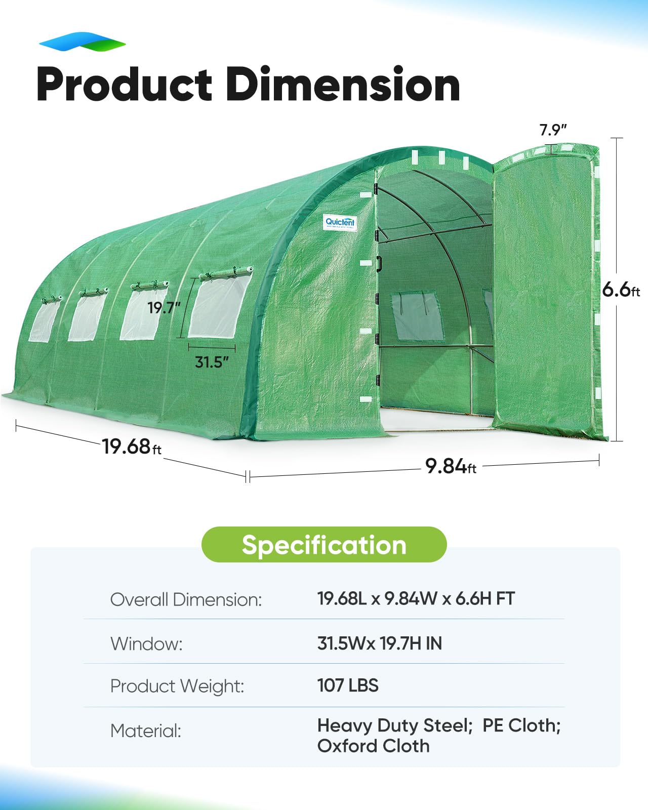 Quictent 20x10x6.6 FT Premium Greenhouse for Outdoors with 2 Door Frames, Reinforced Top Structure & Cover, Large Heavy Duty Walk-in Tunnel Hoop Green House for Garden Backyard Flower Winter, Green