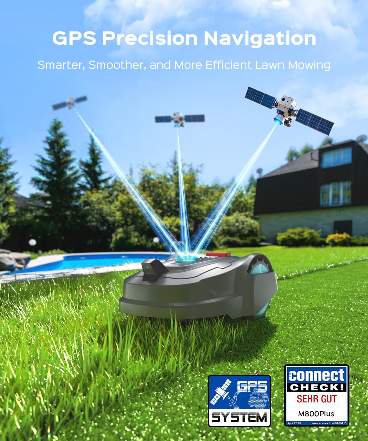 YARDCARE New M800Plus Robot Lawn Mower, GPS & 3D Vision, APP Control, Obstacle Avoidance, Auto-Charging, Bow-Shaped Mowing for Lawns up to 8611 sq.ft (1/5 Acre), with 32.8 ft Magnetic Stripe