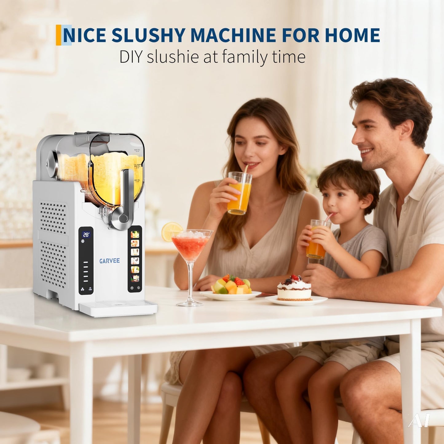 Home Slushy Maker with 12H Timer – Ice-Free Frozen Drink Machine with LED Display & 6 Preset Modes – 70 oz Large Tank for Margaritas, Daiquiris & Ice Cream, White