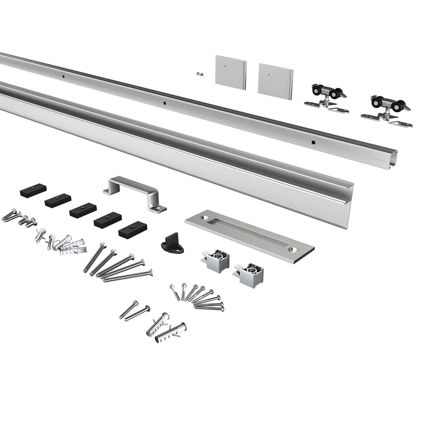 Barnsmith 6FT Sliding Barn Door Hardware Track Kit with Handles, Low Clearance Aluminium Alloy Box Rail Track, Silvery