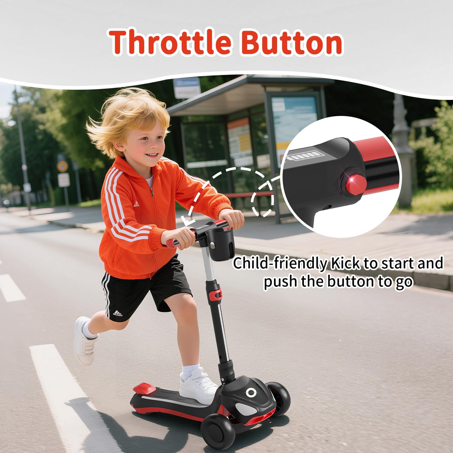 Commugo 3 Wheel Electric Scooter for Kids with LED Lighted Wheels, Balance Scooter for Kids Adjustable Height & Lean-to-Steer, 3-Wheel Foldable Scooter Anti-Slip Deck for Boys & Girls Toddlers