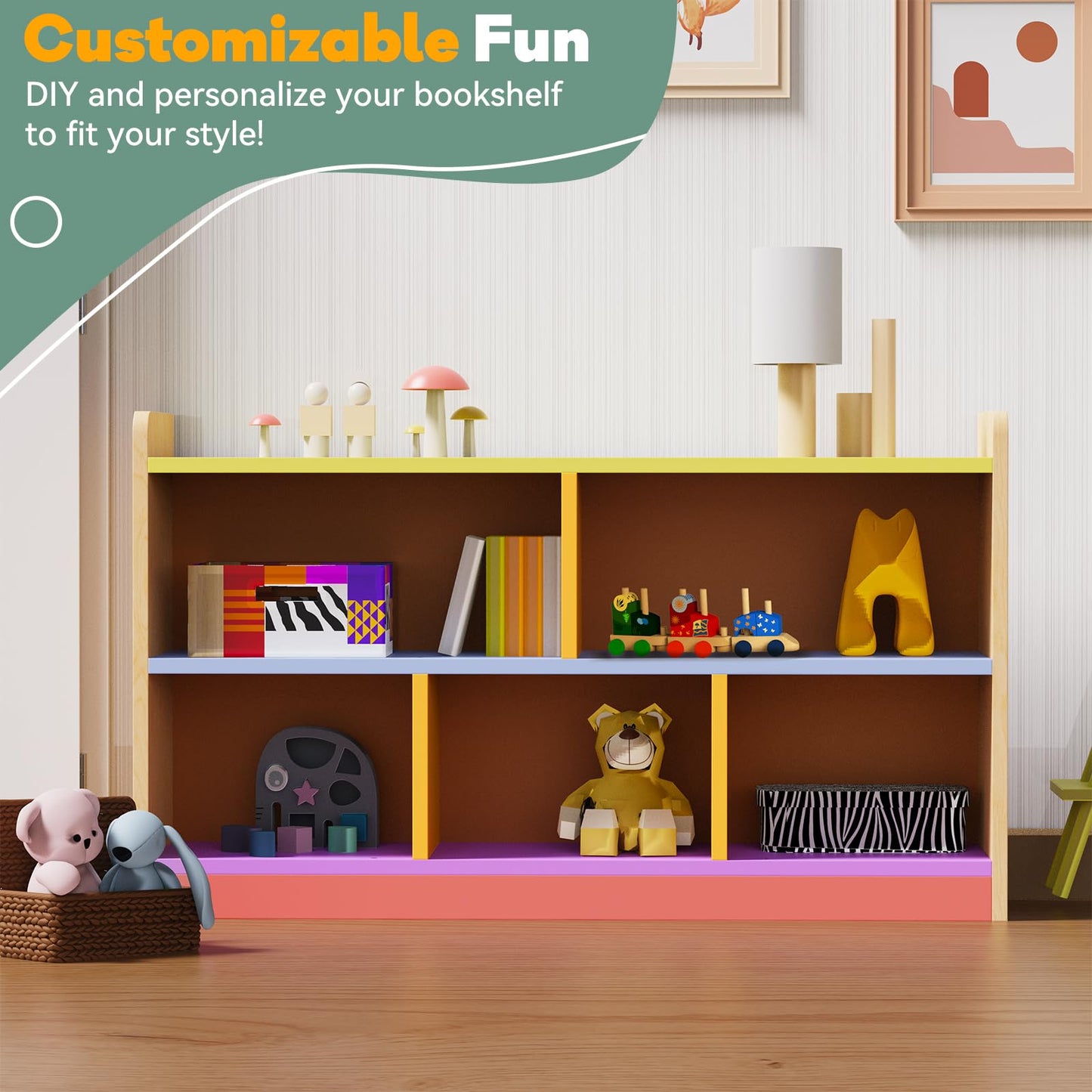 bbgroundgrm Birch Plywood Wood Montessori Shelf - 5-Section Storage Cabinet, 2-Shelf Organizer for Kids, Ideal for Classrooms, Playrooms, Daycares, and Preschools
