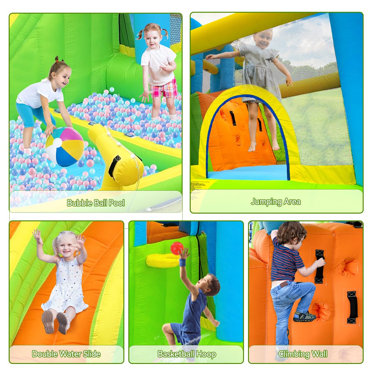 FBSPORT Inflatable Bounce House,Water Slide Park Bouncer Castle with 2 Slide & Double Cannon, Climbing Wall, Kids Bouncy Castle with 550W Air Blower for Backyard, Outdoor, Indoor