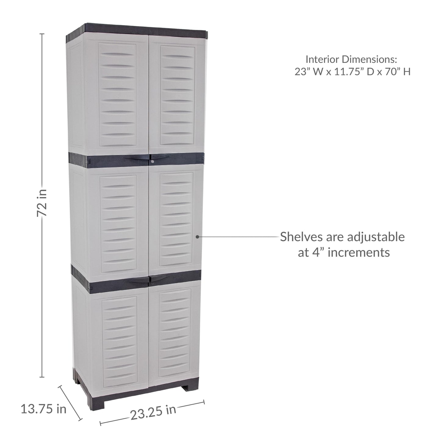 Sunnydaze 72" H Resin Garage Storage Cabinet - Garage Cabinet with Lockable Doors and Adjustable Shelves - Freestanding Utility Storage for Laundry Room, Office, Basement - Gray